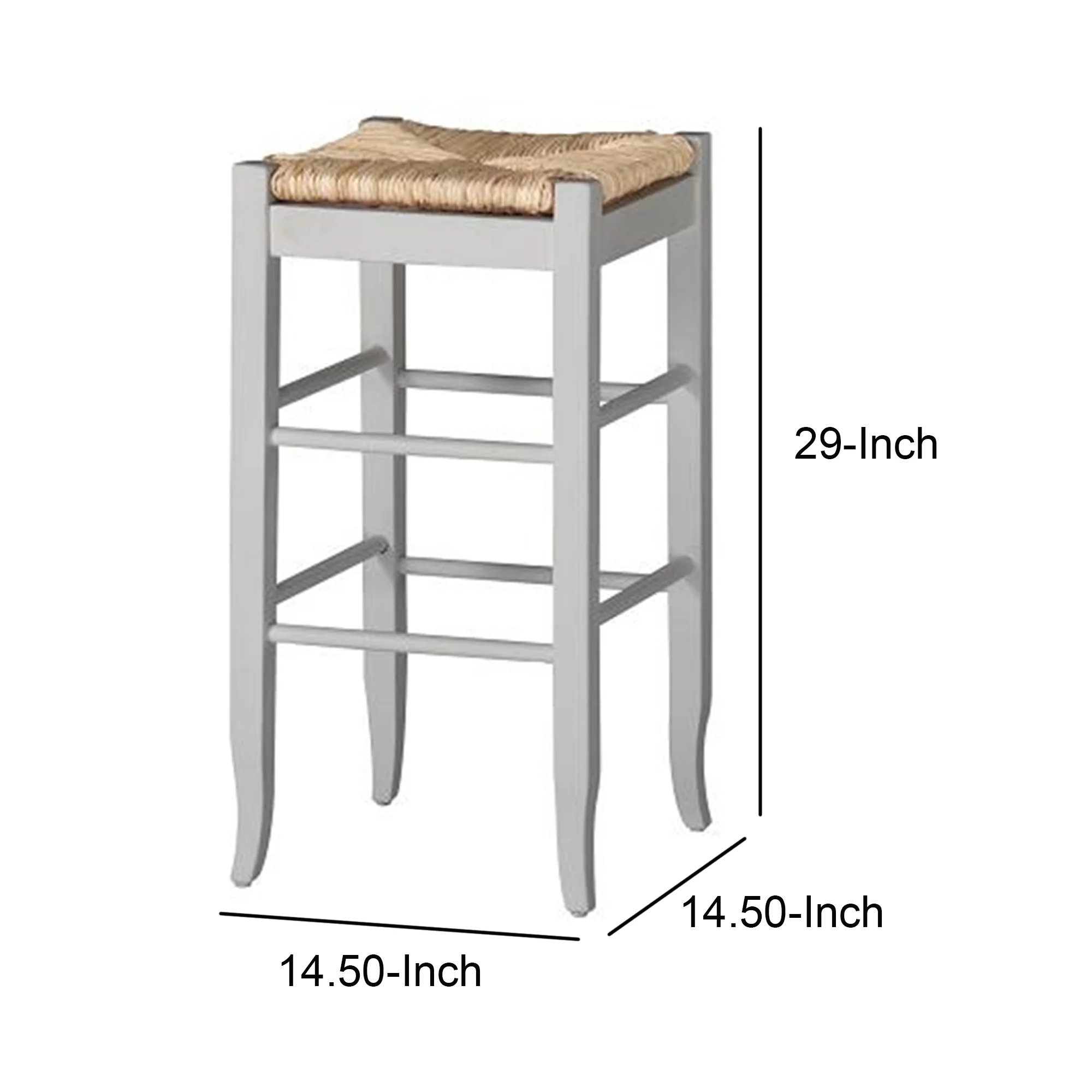 Square Wooden Frame Barstool with Hand Woven Rush, White and Brown By Benzara - Image 6