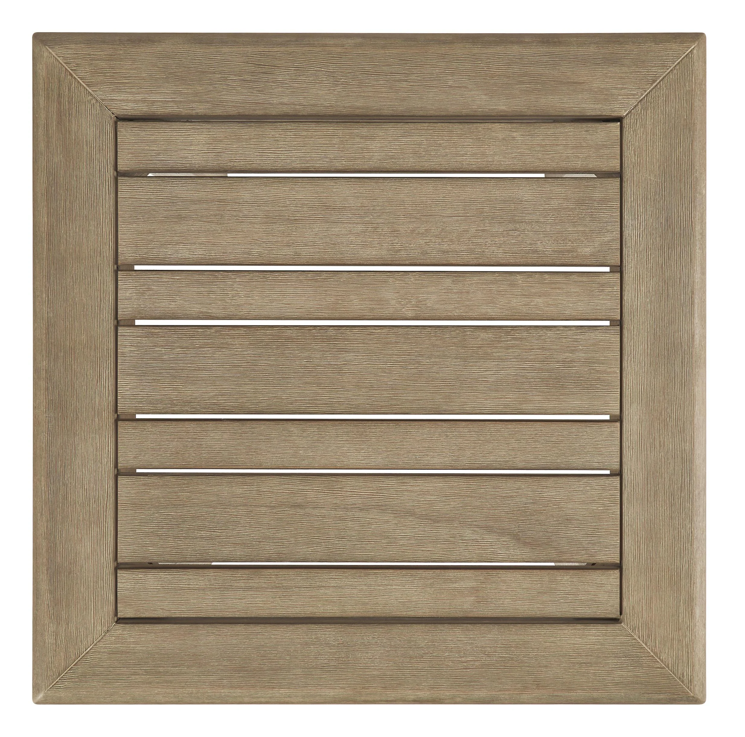 Square Wooden Frame End Table With Plank Tabletop, Teak Brown By Benzara - Image 2