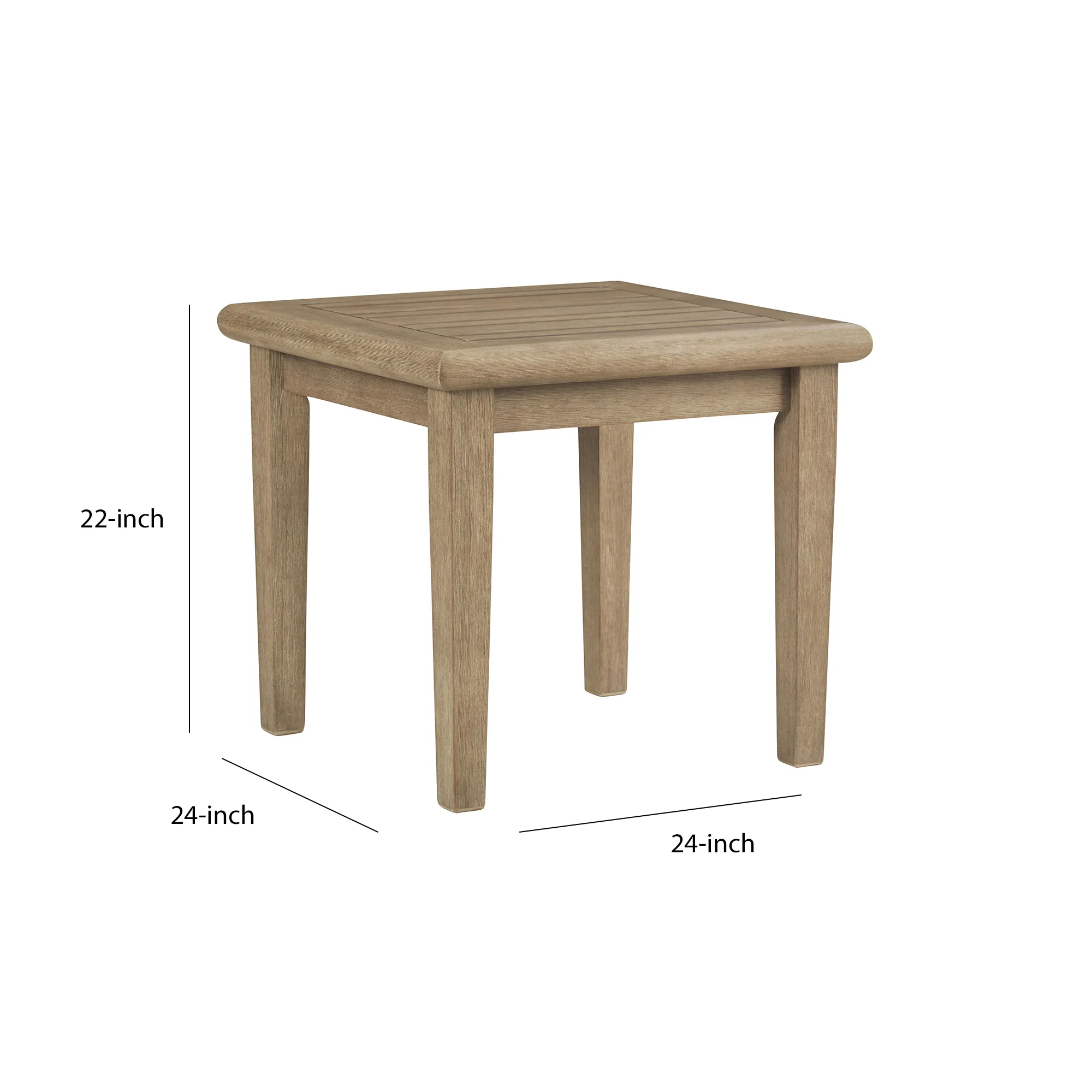Square Wooden Frame End Table With Plank Tabletop, Teak Brown By Benzara - Image 5
