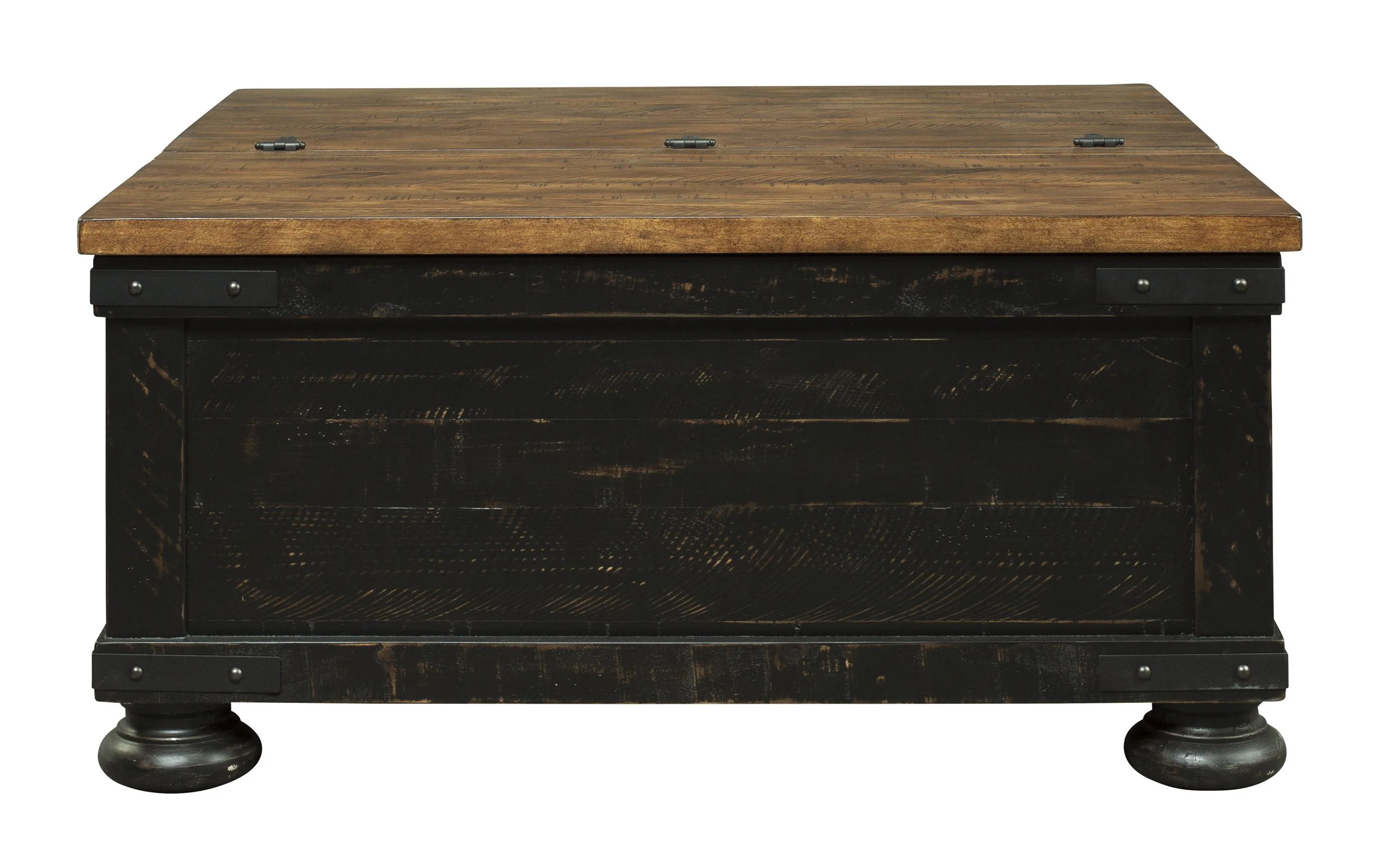 Square Wooden Lift Top Cocktail Table With Trunk Storage, Brown And Black By Benzara - Image 2