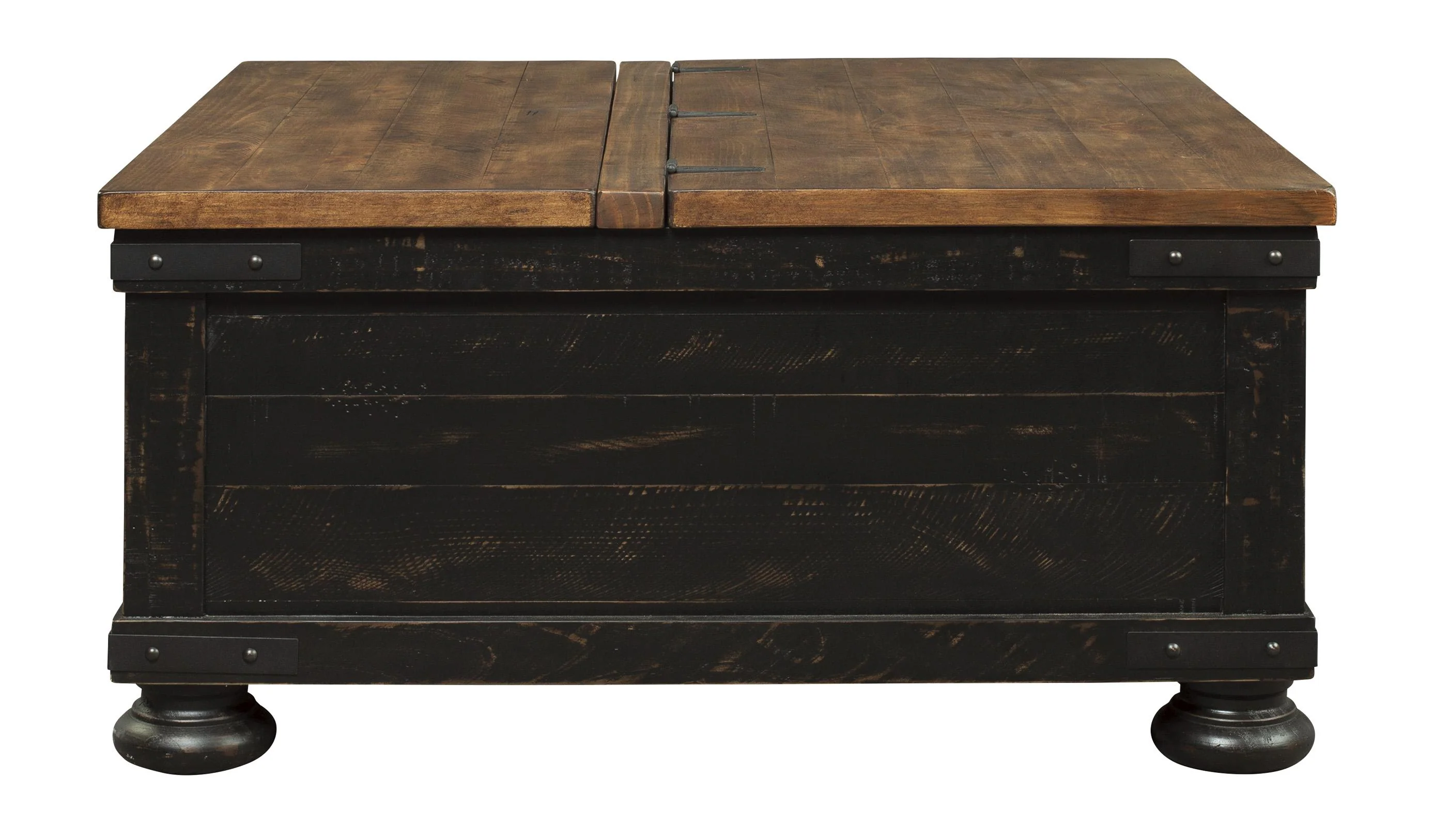 Square Wooden Lift Top Cocktail Table With Trunk Storage, Brown And Black By Benzara - Image 3