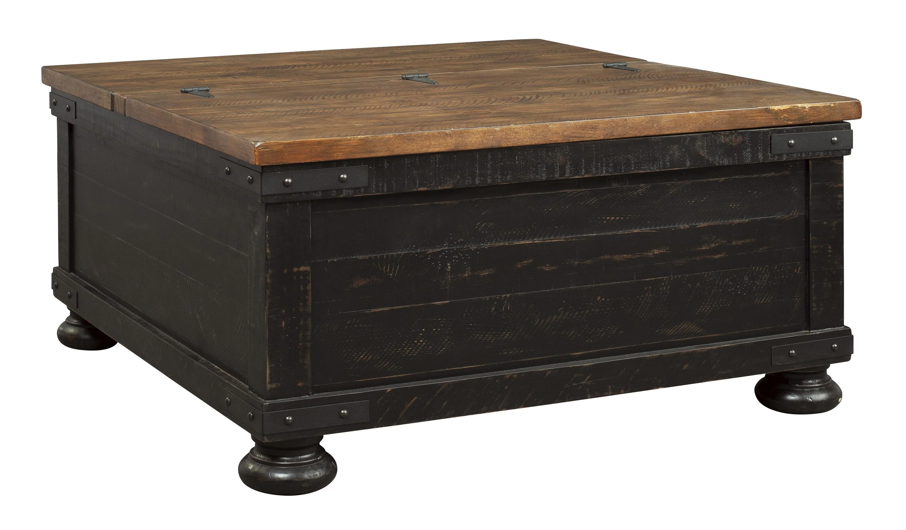Square Wooden Lift Top Cocktail Table With Trunk Storage, Brown And Black By Benzara - Image 4