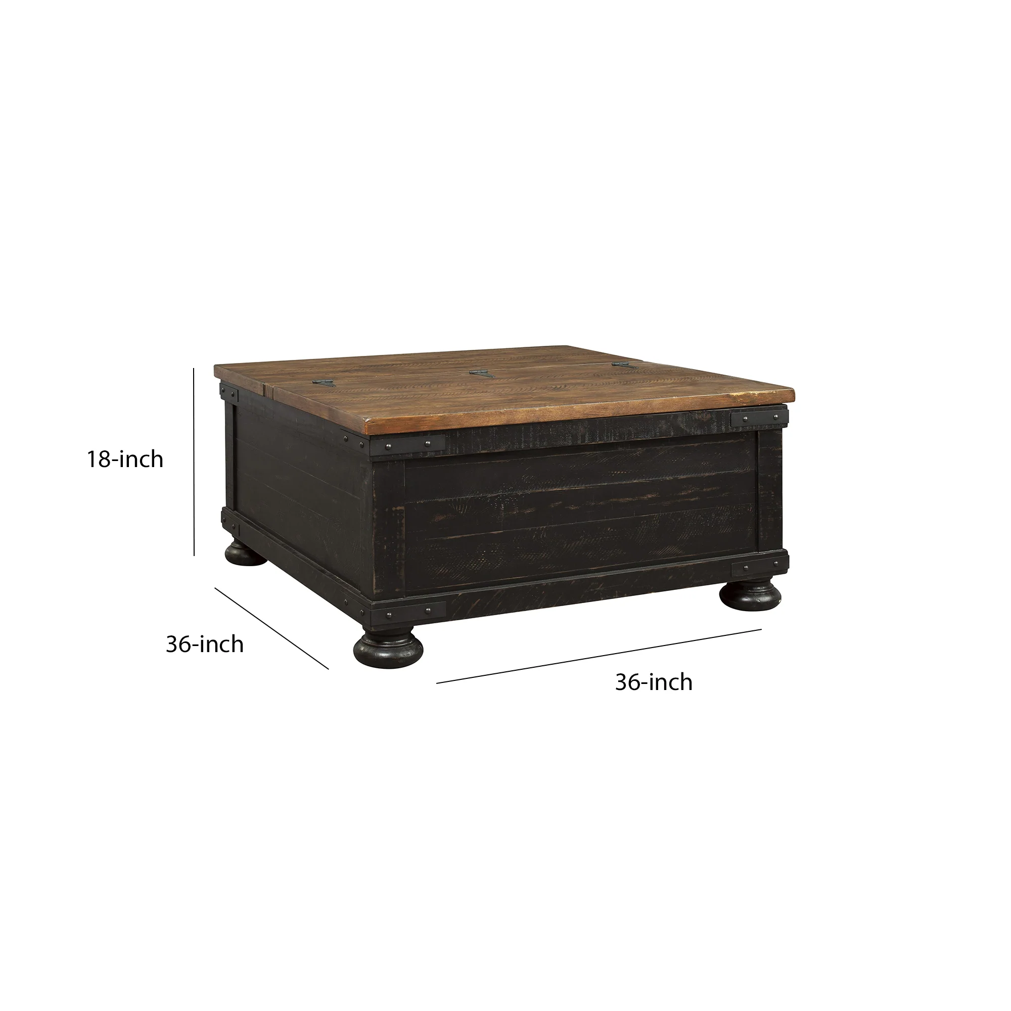Square Wooden Lift Top Cocktail Table With Trunk Storage, Brown And Black By Benzara - Image 5