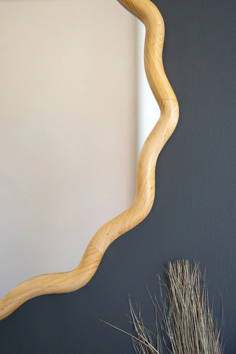 Squiggle Wood Circle Framed Mirror By Kalalou - Image 2