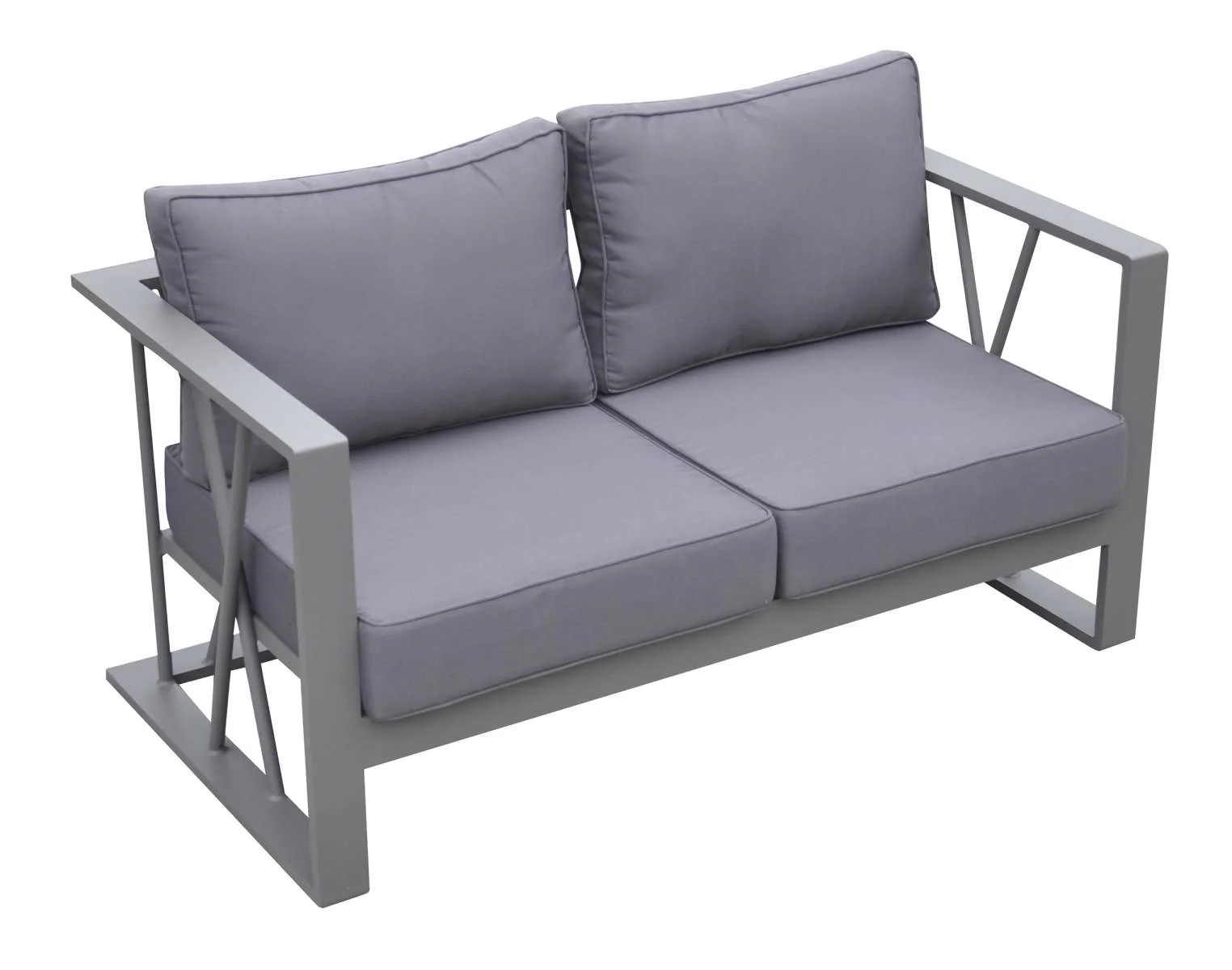 St Barts 4 piece Outdoor Patio Aluminum Set with Grey Fabric Cushions and White Glass Top By Armen Living - Image 3