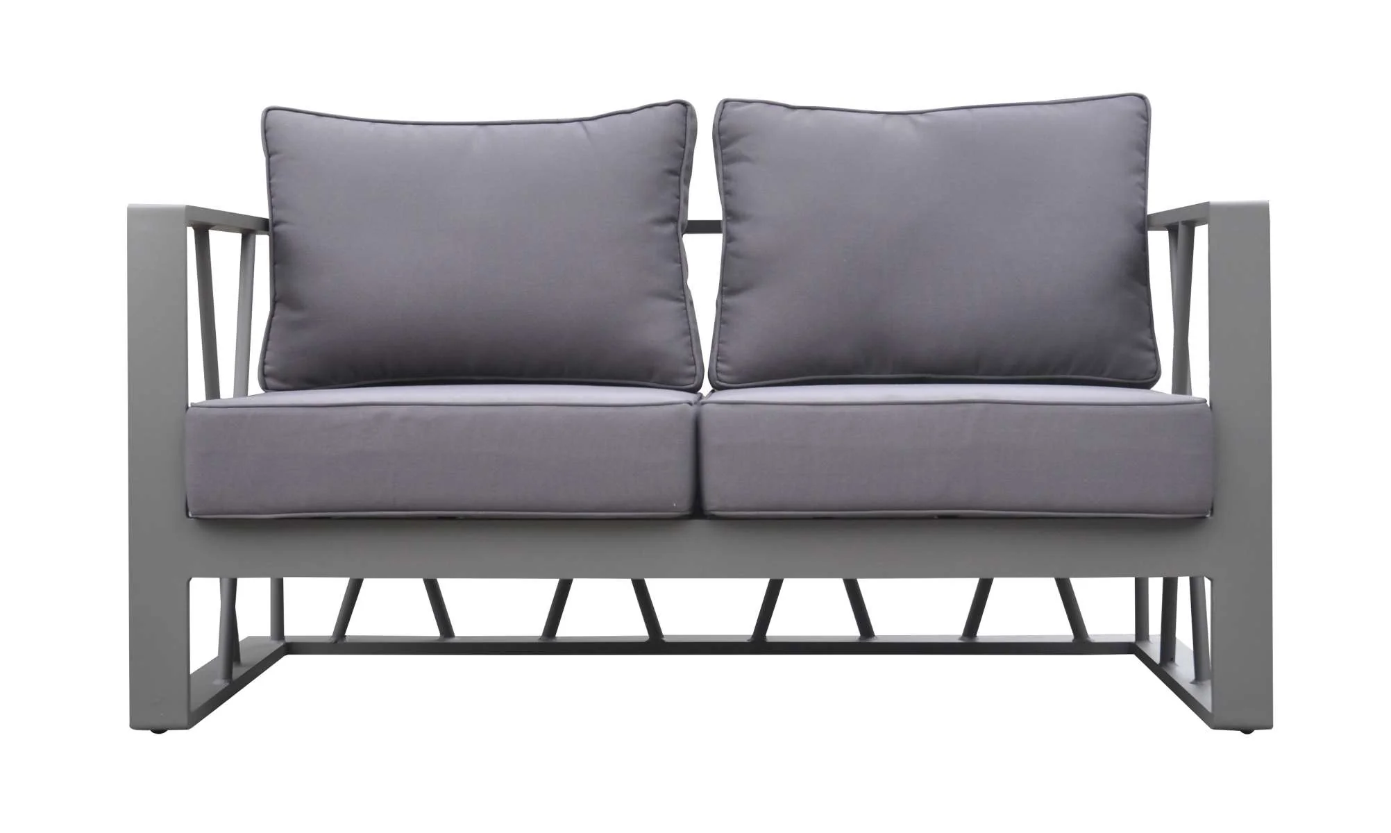St Barts 4 piece Outdoor Patio Aluminum Set with Grey Fabric Cushions and White Glass Top By Armen Living - Image 4