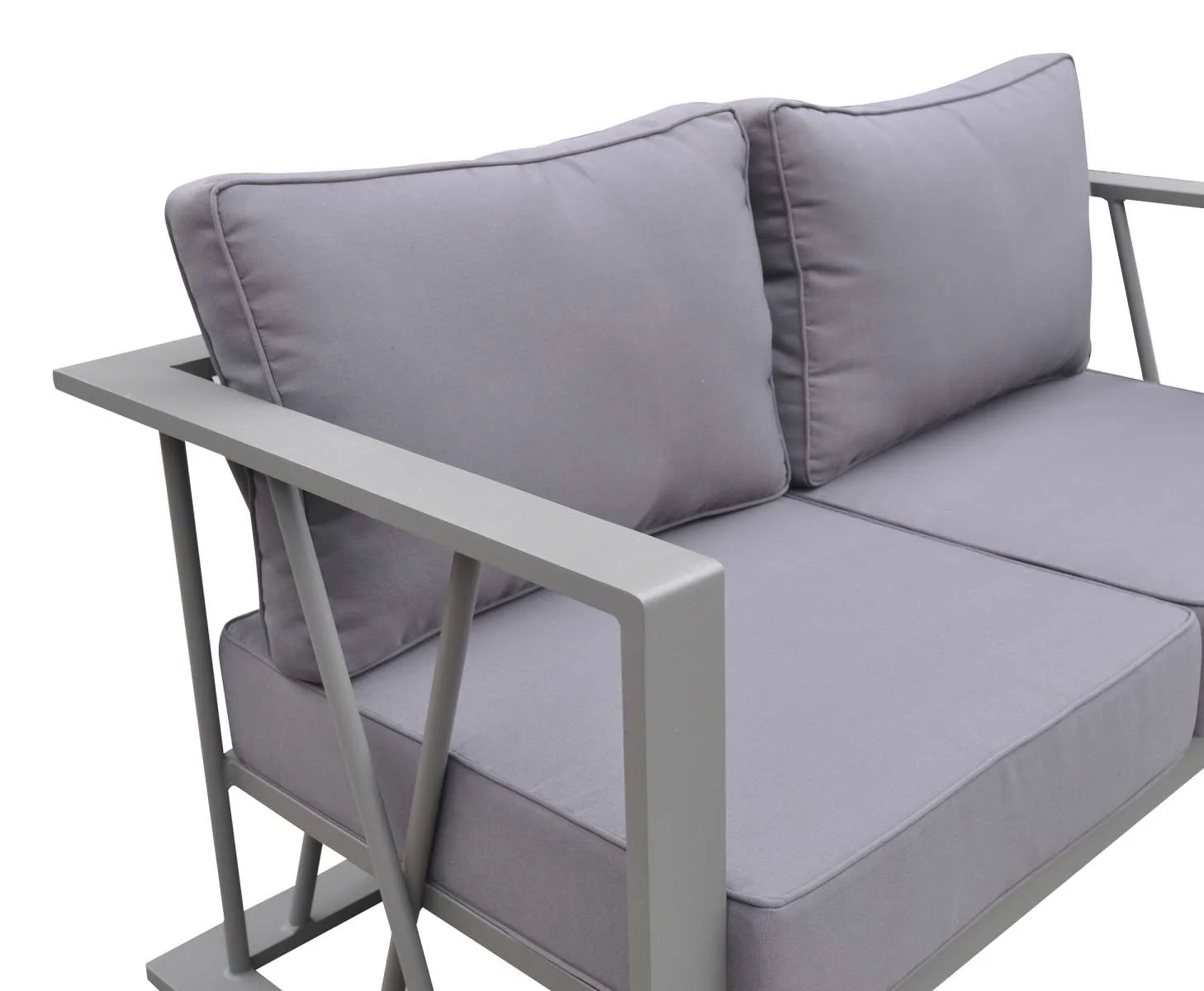 St Barts 4 piece Outdoor Patio Aluminum Set with Grey Fabric Cushions and White Glass Top By Armen Living - Image 6