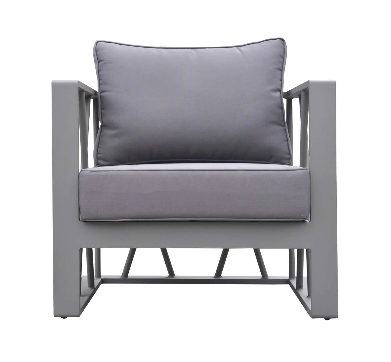 St Barts 4 piece Outdoor Patio Aluminum Set with Grey Fabric Cushions and White Glass Top By Armen Living - Image 7