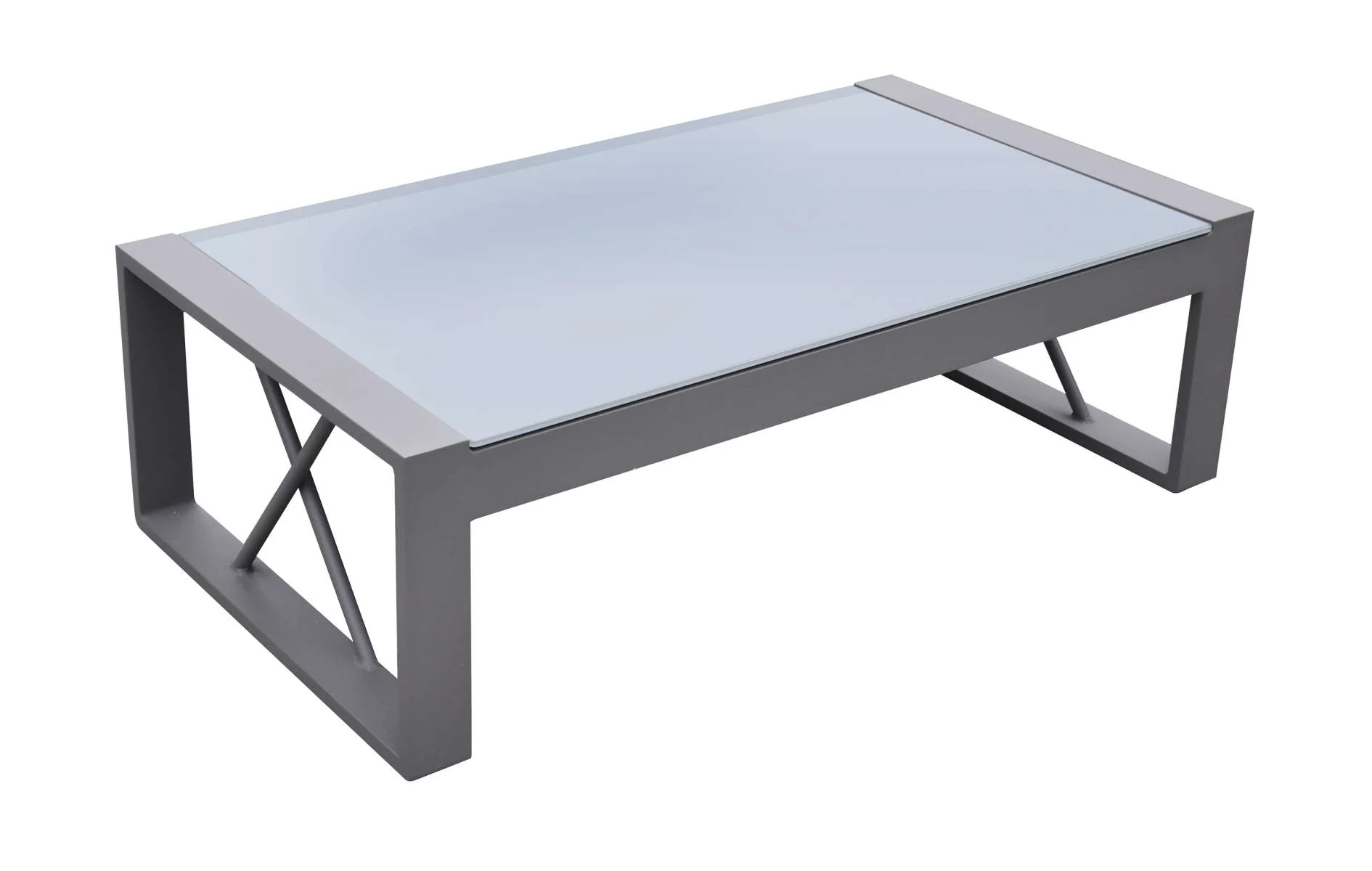 St Barts 4 piece Outdoor Patio Aluminum Set with Grey Fabric Cushions and White Glass Top By Armen Living - Image 8
