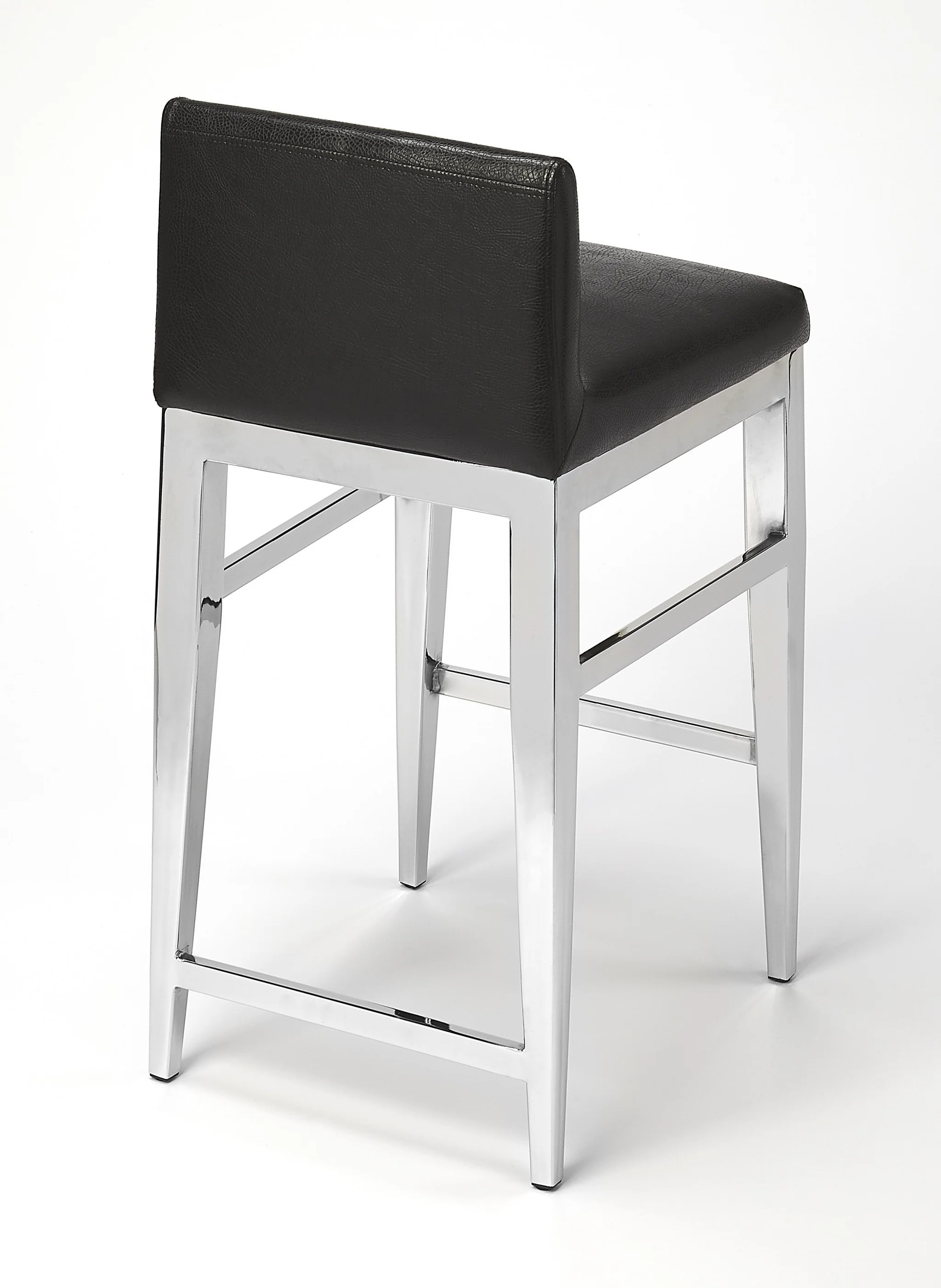 Stainless Steel And Black Faux Leather Counter Stool By Homeroots - Image 2