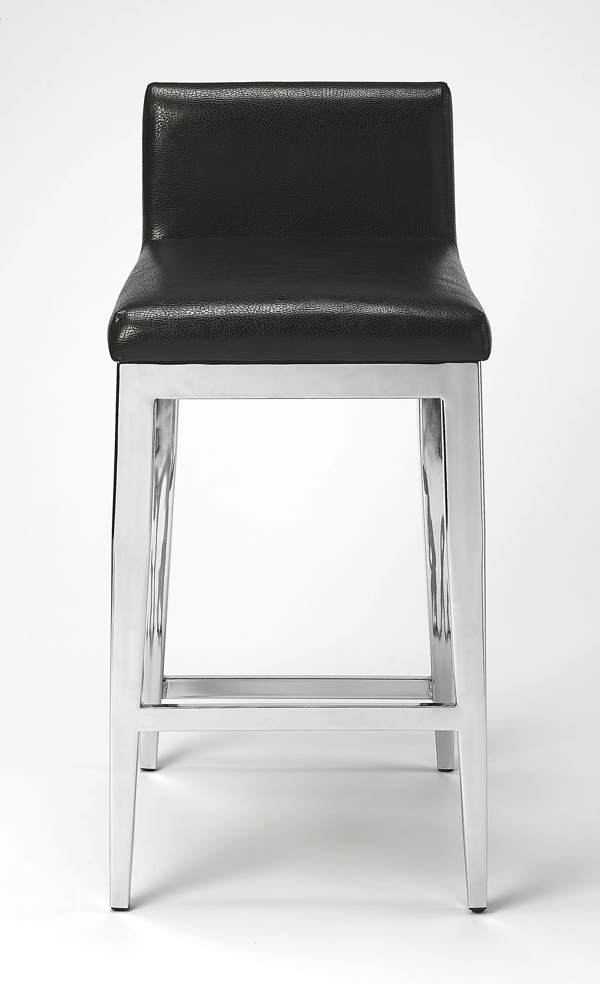 Stainless Steel And Black Faux Leather Counter Stool By Homeroots - Image 3