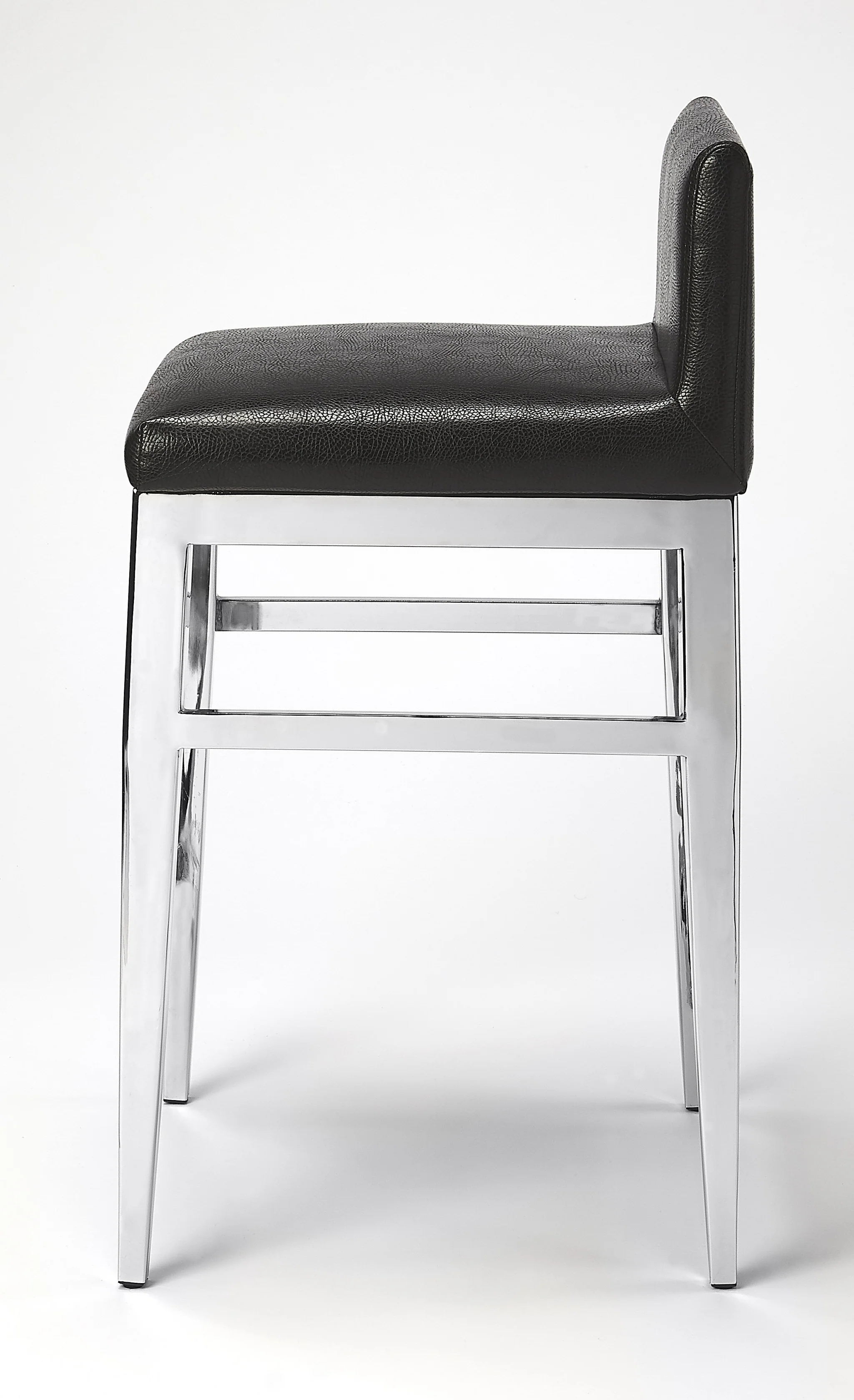 Stainless Steel And Black Faux Leather Counter Stool By Homeroots - Image 4