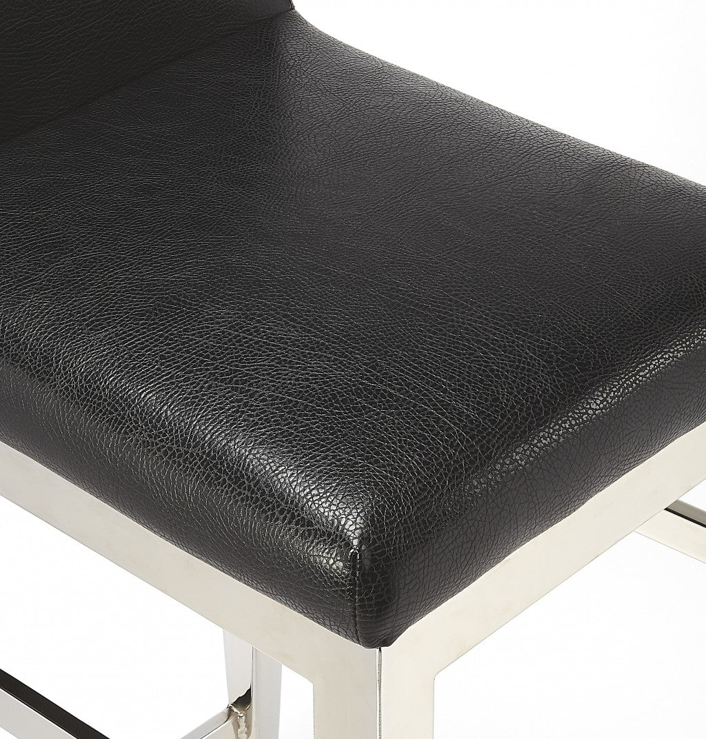 Stainless Steel And Black Faux Leather Counter Stool By Homeroots - Image 5