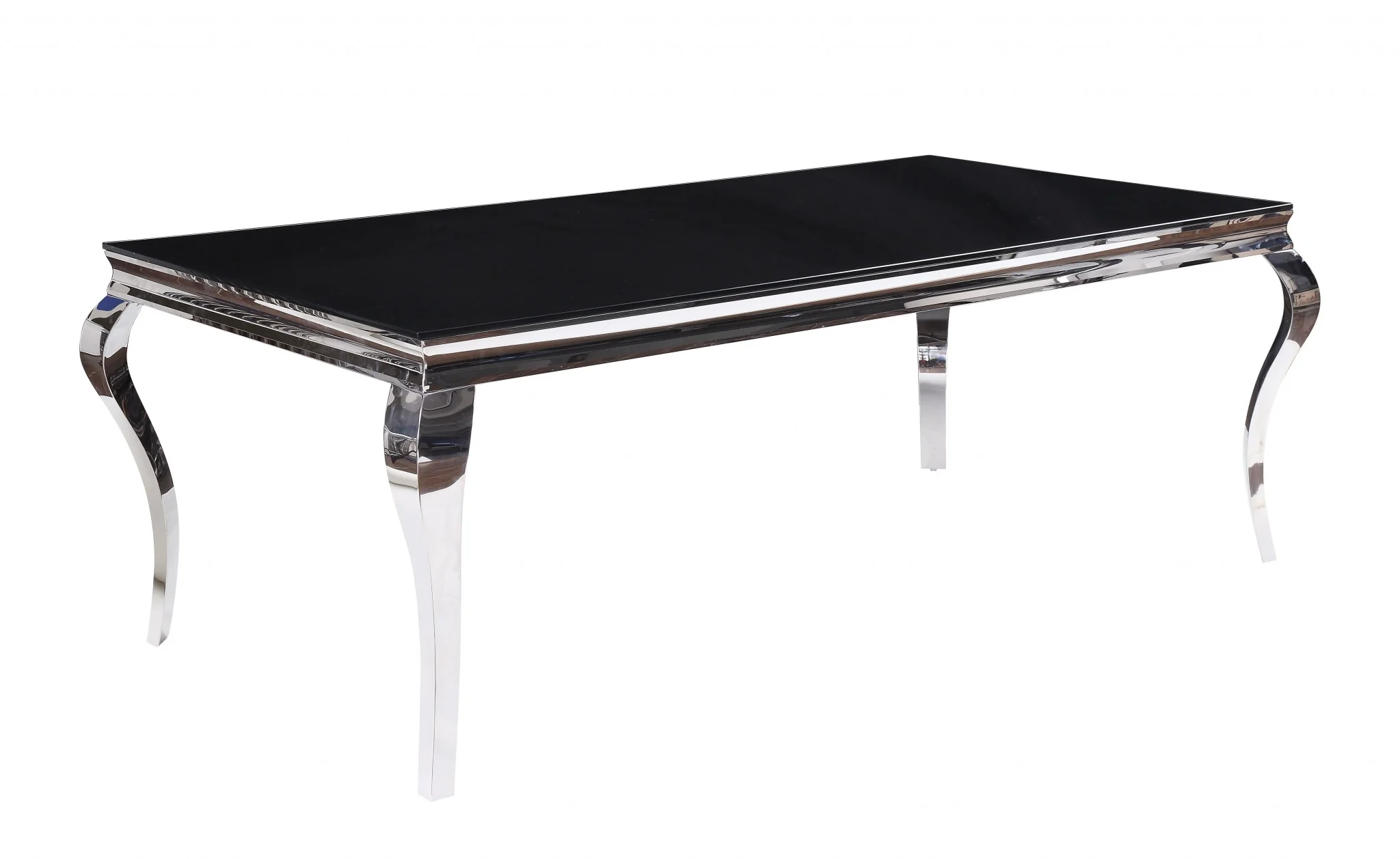 Stainless Steel Black Glass Dining Table By Homeroots - Image 2