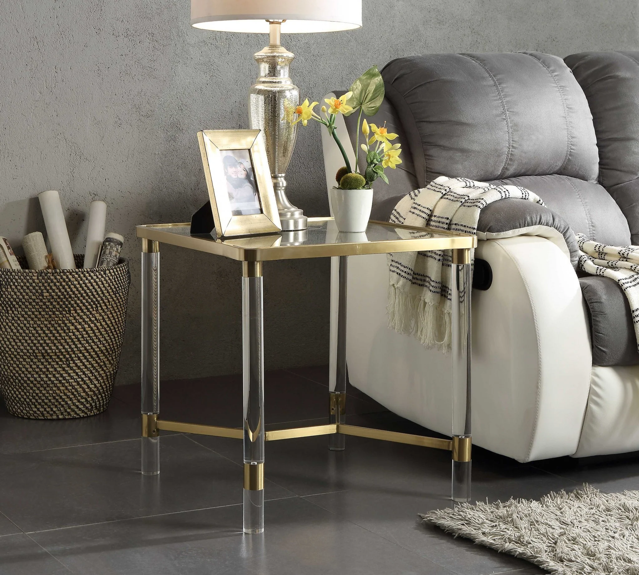 Stainless Steel Clear Acrylic And Glass End Table By Homeroots - 318953 - Image 3