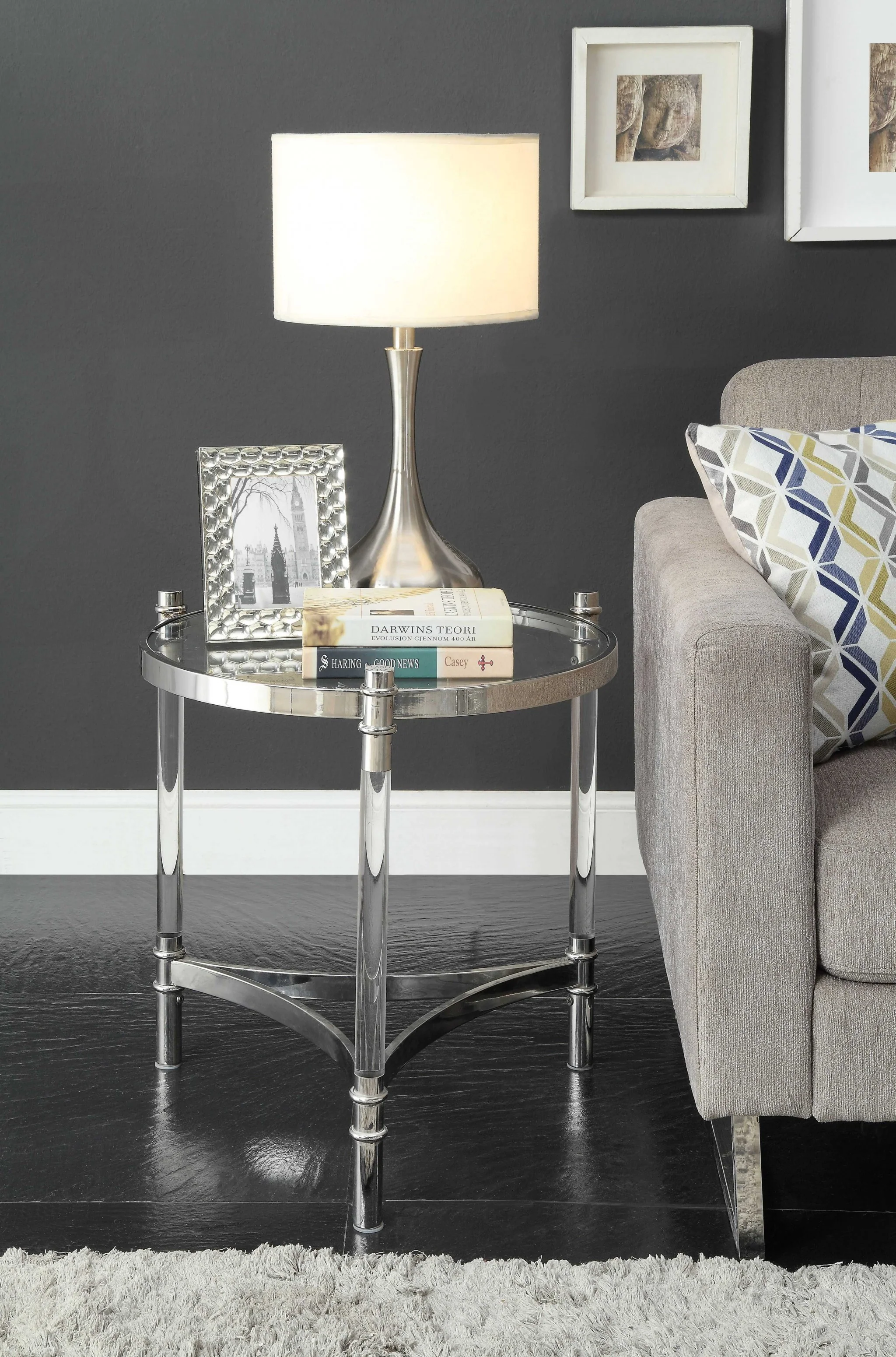 Stainless Steel Clear Acrylic And Glass End Table By Homeroots - 318955 - Image 3