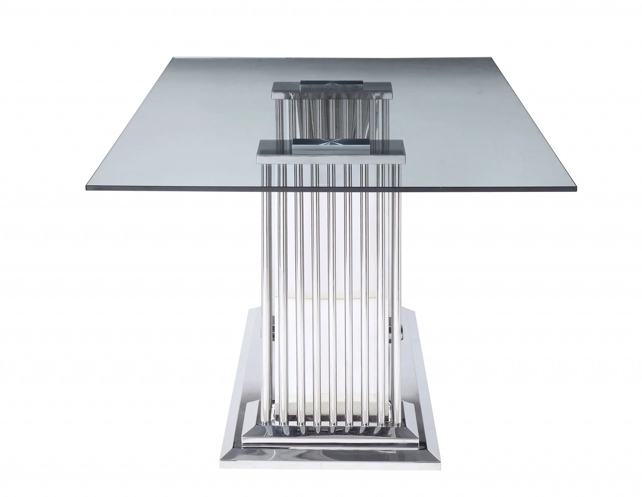 Stainless Steel Clear Glass Mirror Dining Table Wdouble Pedestal By Homeroots - Image 3