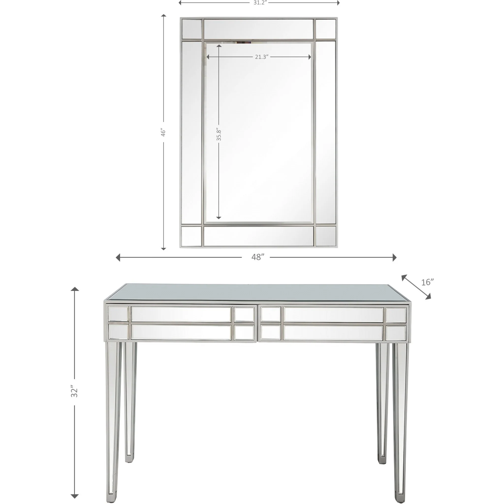 Stainless Steel Mirror and Console Table By Homeroots - Image 4