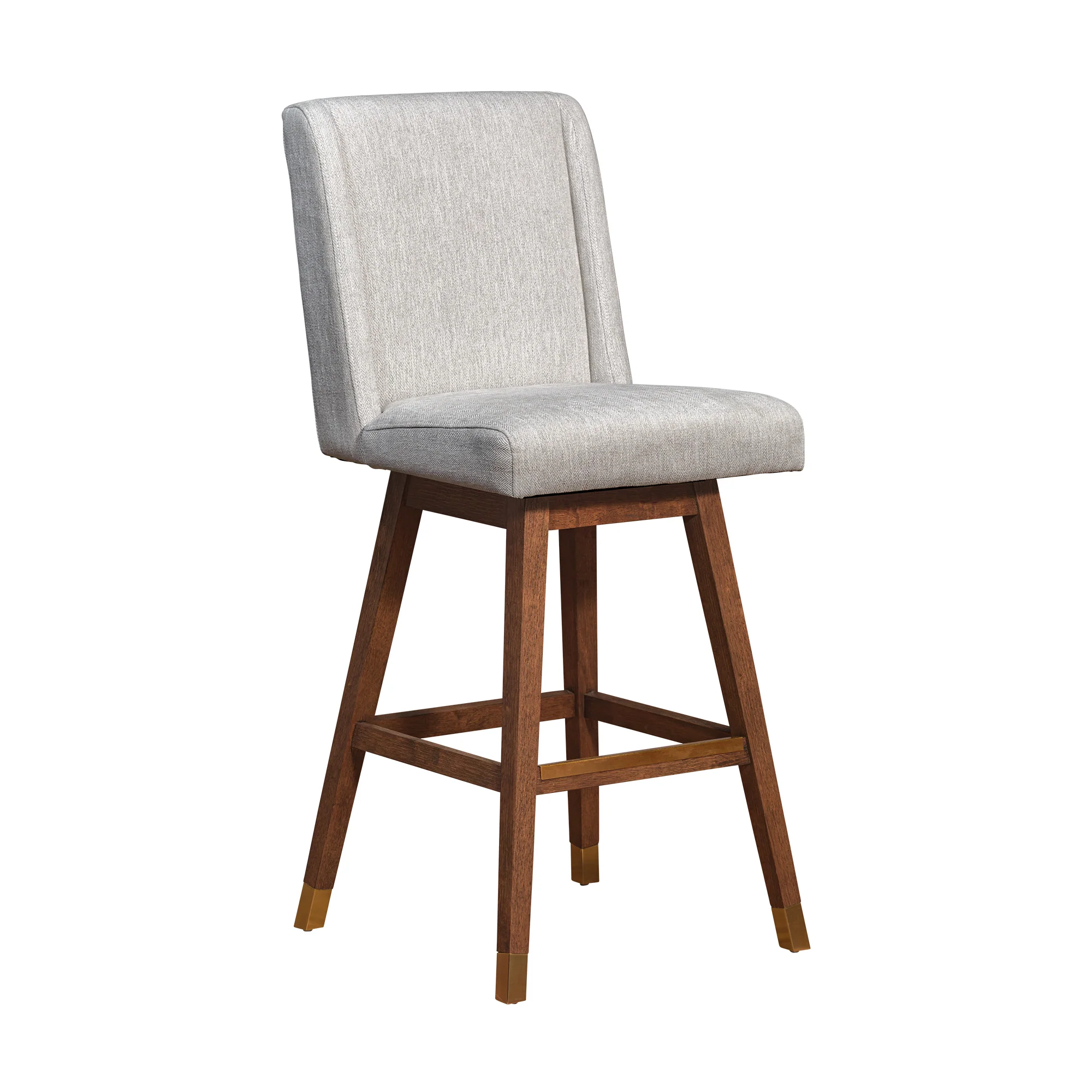 Stancoste Swivel Bar Stool in Brown Oak Wood Finish with Beige Fabric By Armen Living - Image 2