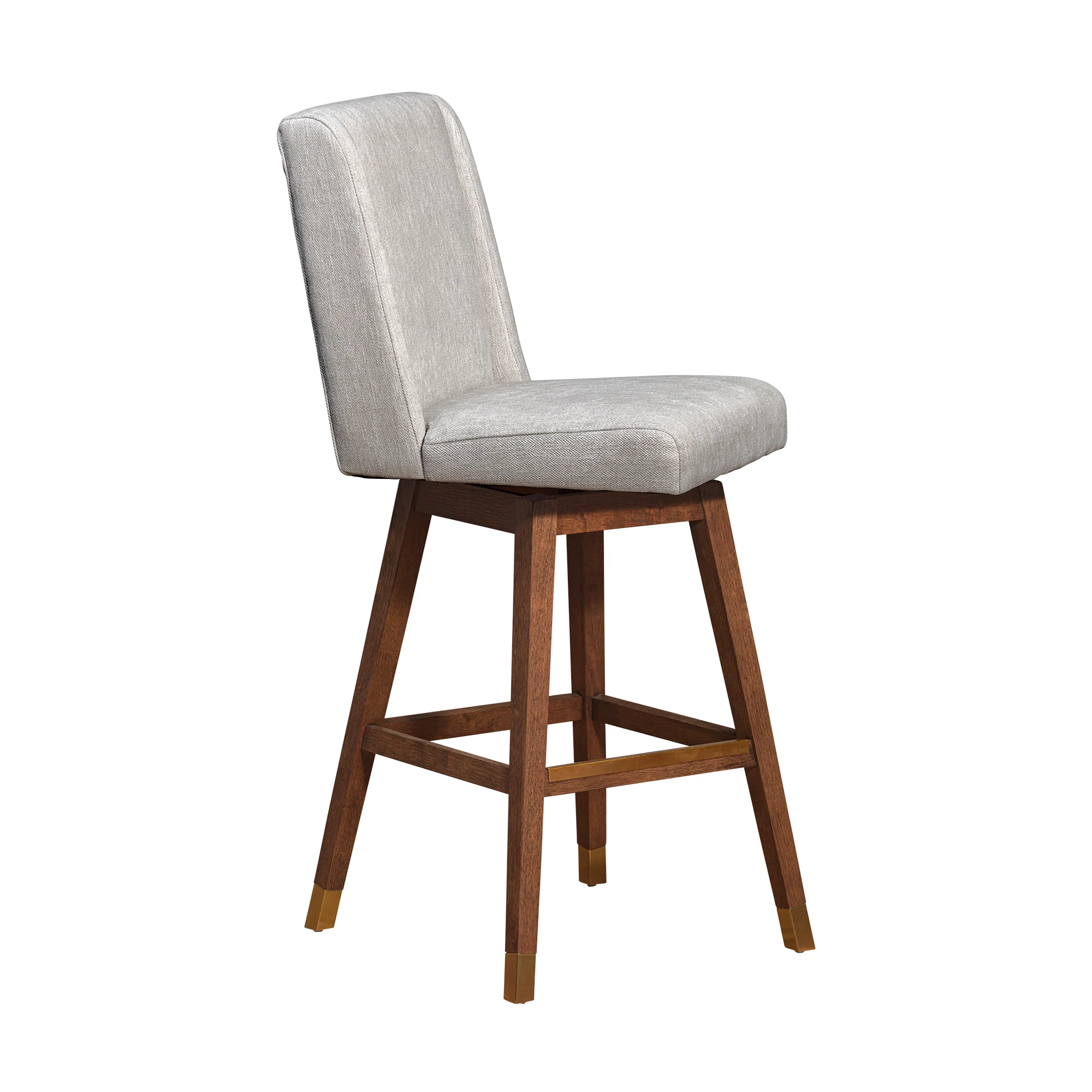 Stancoste Swivel Bar Stool in Brown Oak Wood Finish with Beige Fabric By Armen Living - Image 3