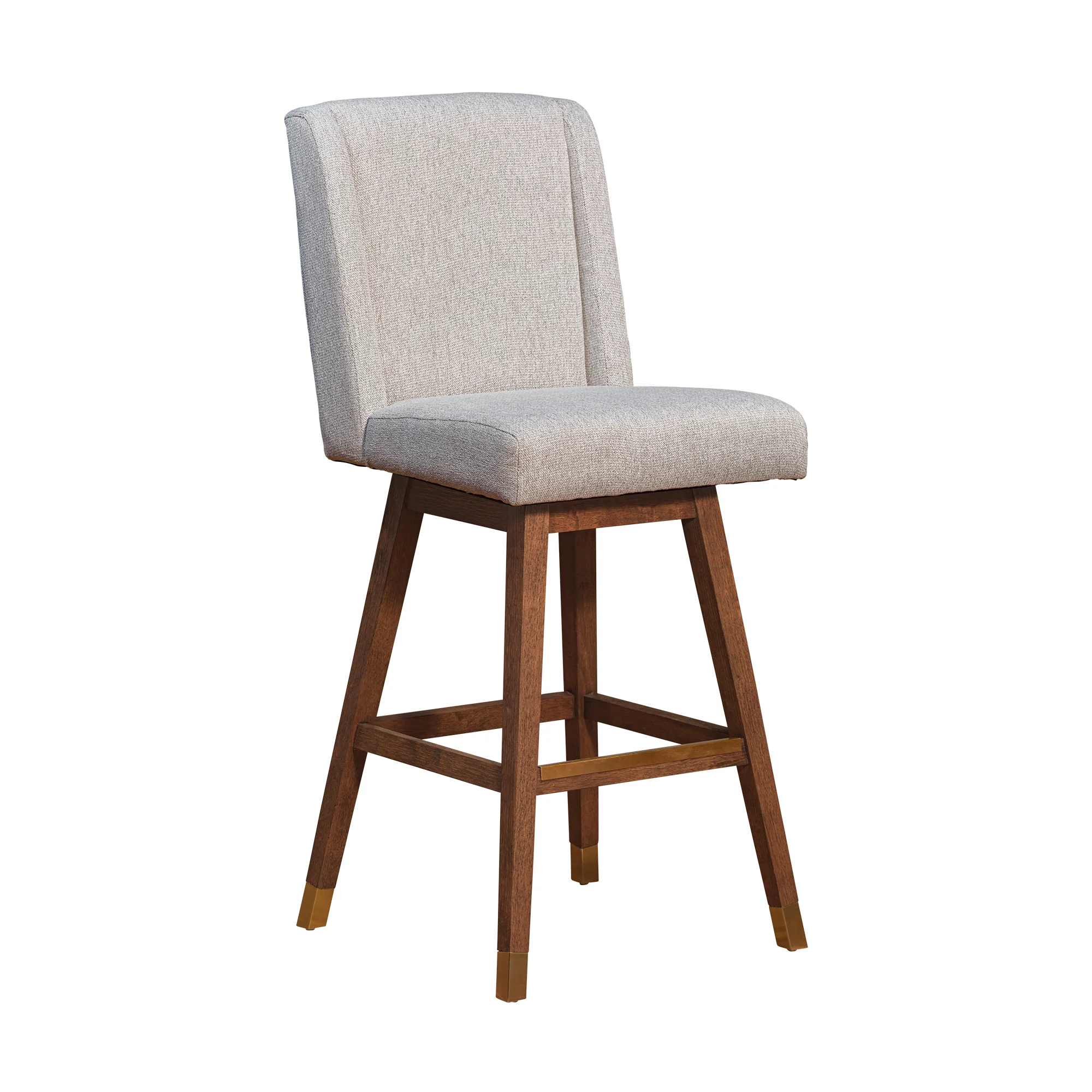 Stancoste Swivel Bar Stool in Brown Oak Wood Finish with Taupe Fabric By Armen Living - Image 2