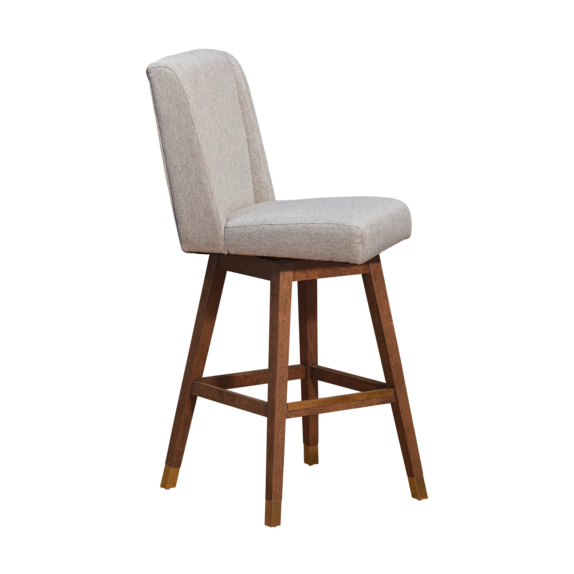 Stancoste Swivel Bar Stool in Brown Oak Wood Finish with Taupe Fabric By Armen Living - Image 3