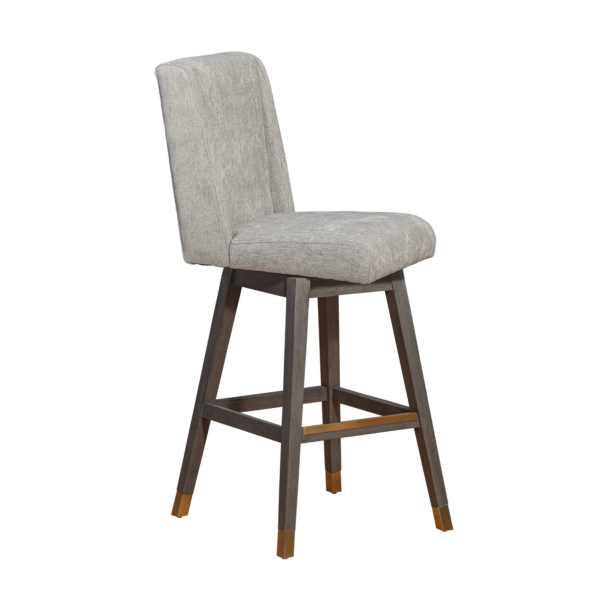 Stancoste Swivel Bar Stool in Grey Oak Wood Finish with Mocha Fabric By Armen Living - Image 3