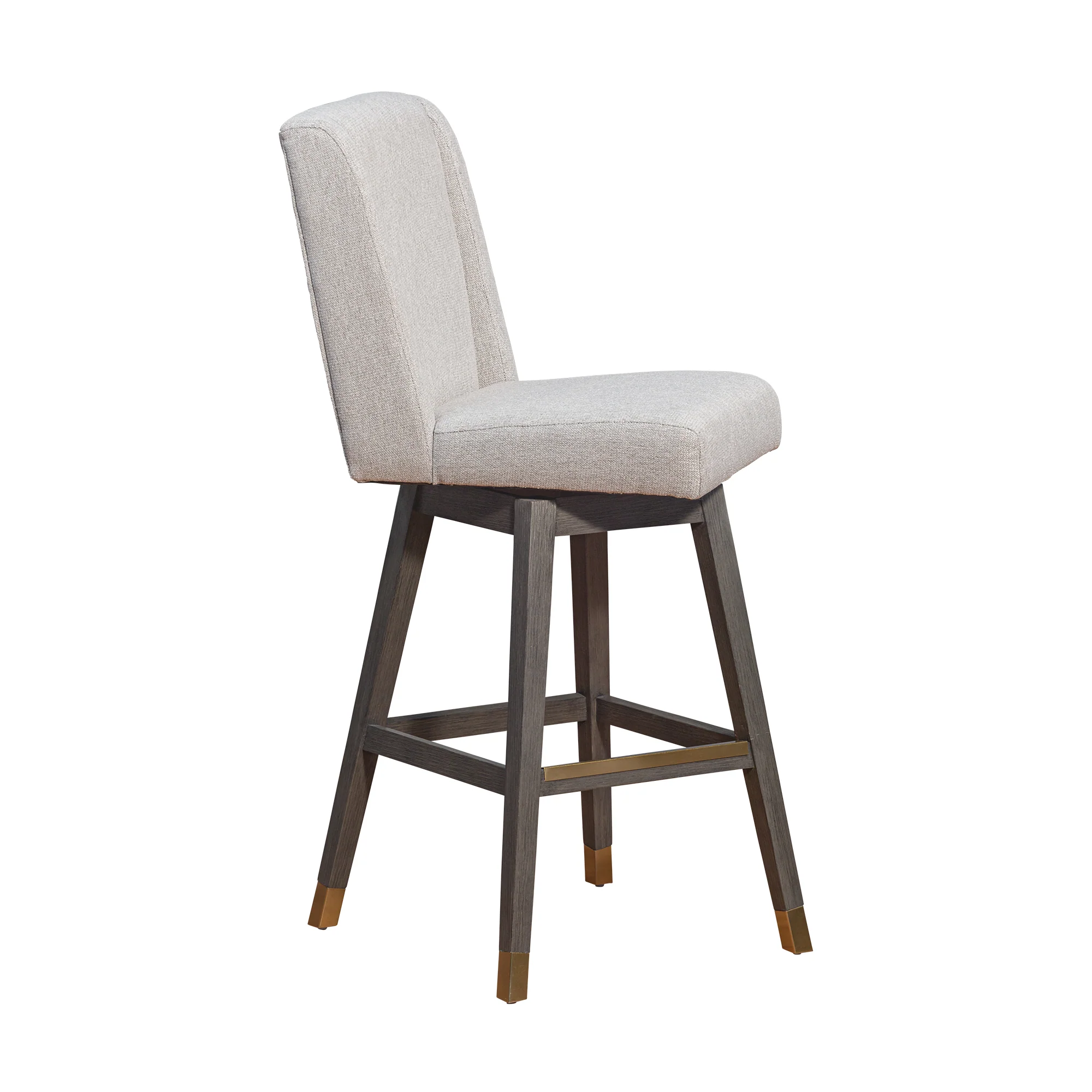 Stancoste Swivel Bar Stool in Grey Oak Wood Finish with Taupe Fabric By Armen Living - Image 3