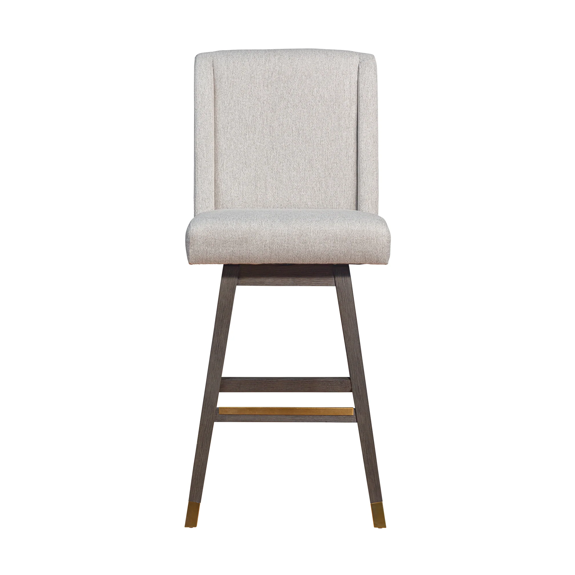 Stancoste Swivel Bar Stool in Grey Oak Wood Finish with Taupe Fabric By Armen Living - Image 4