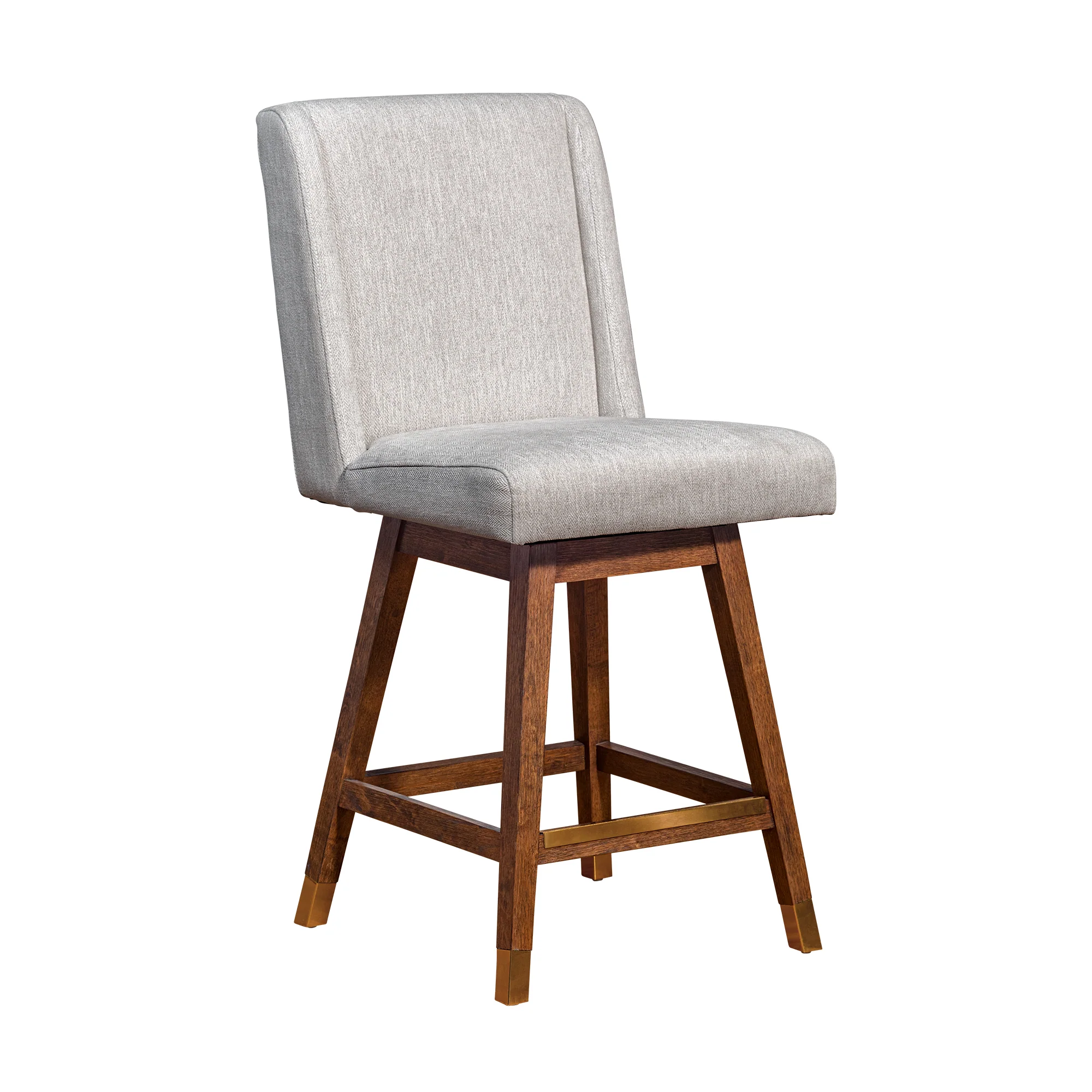 Stancoste Swivel Counter Stool in Brown Oak Wood Finish with Beige Fabric By Armen Living - Image 2