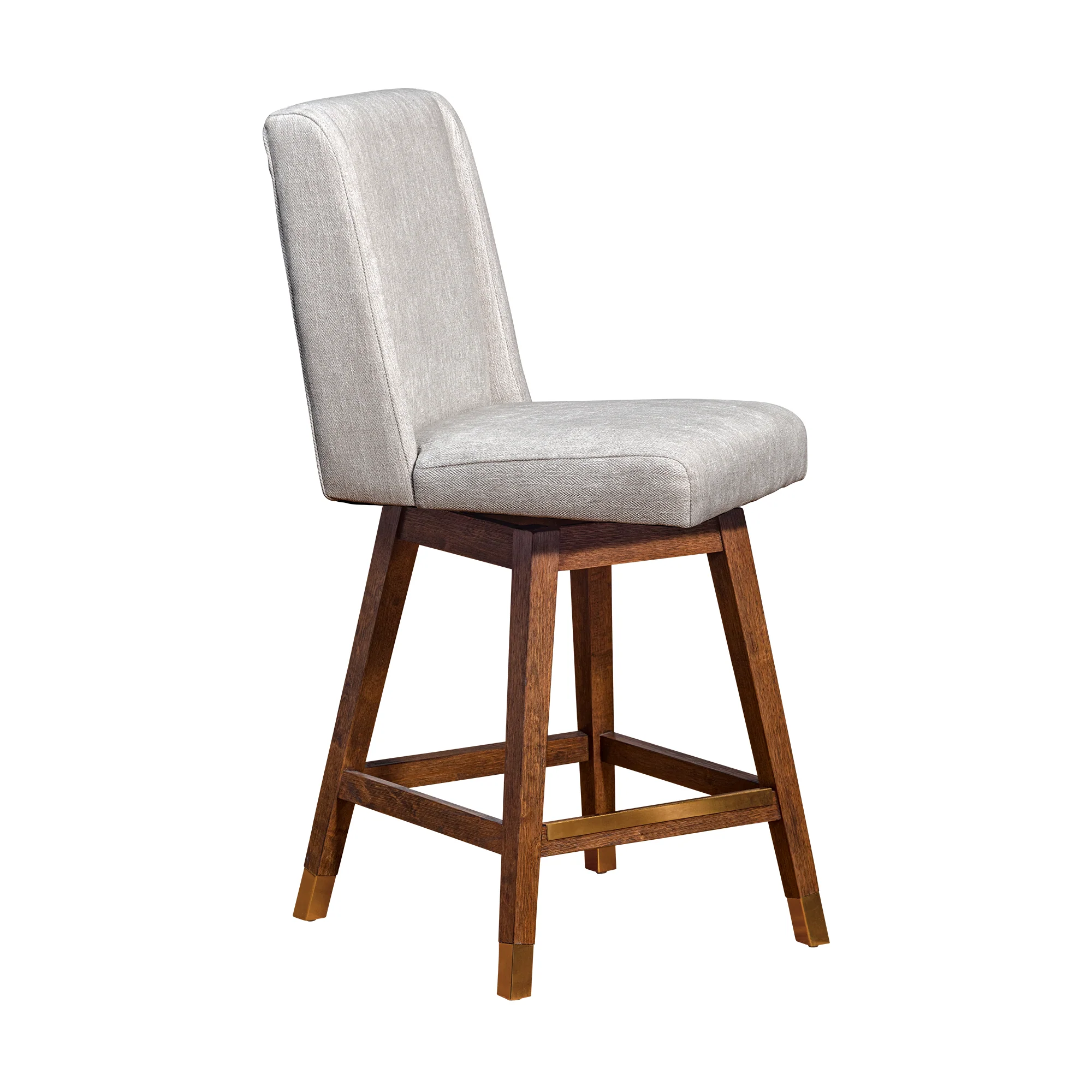 Stancoste Swivel Counter Stool in Brown Oak Wood Finish with Beige Fabric By Armen Living - Image 3