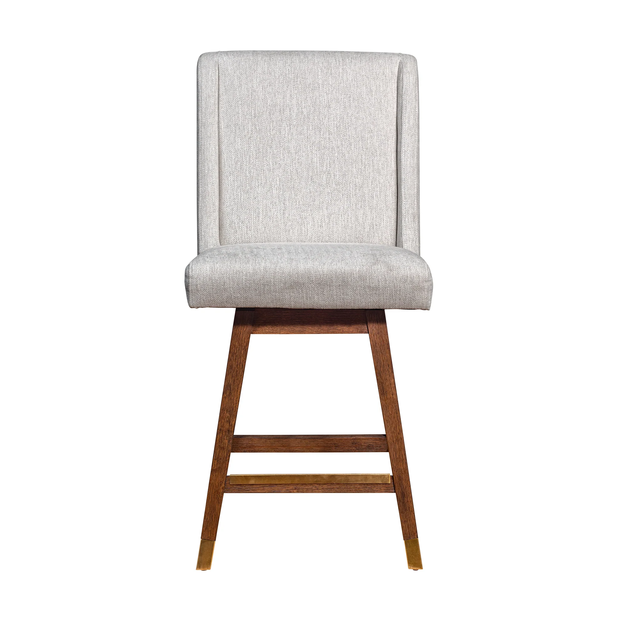 Stancoste Swivel Counter Stool in Brown Oak Wood Finish with Beige Fabric By Armen Living - Image 4