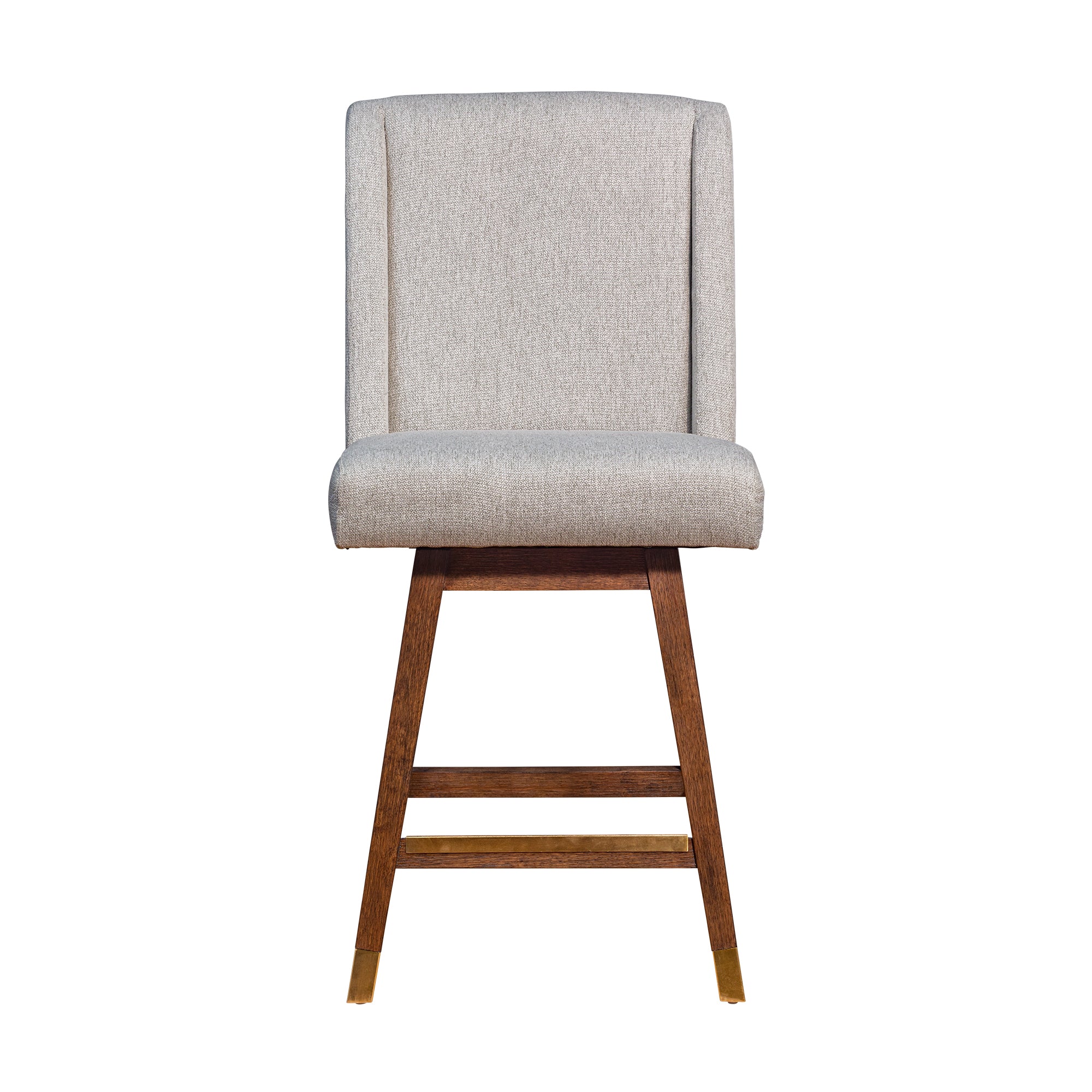 Stancoste Swivel Counter Stool in Brown Oak Wood Finish with Taupe Fabric By Armen Living - Image 4