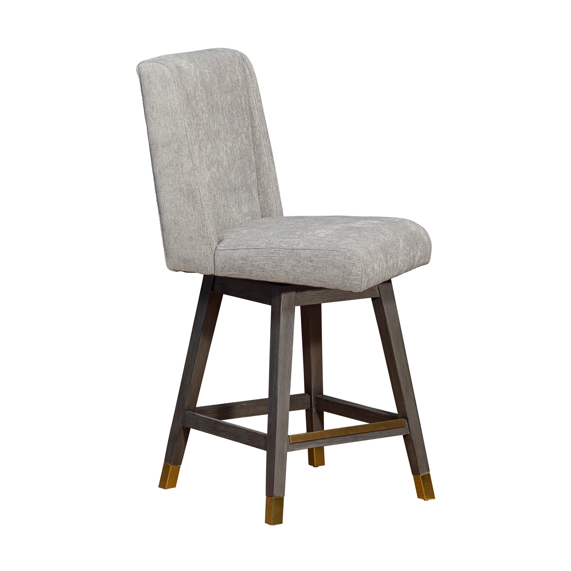 Stancoste Swivel Counter Stool in Grey Oak Wood Finish with Mocha Fabric By Armen Living - Image 3