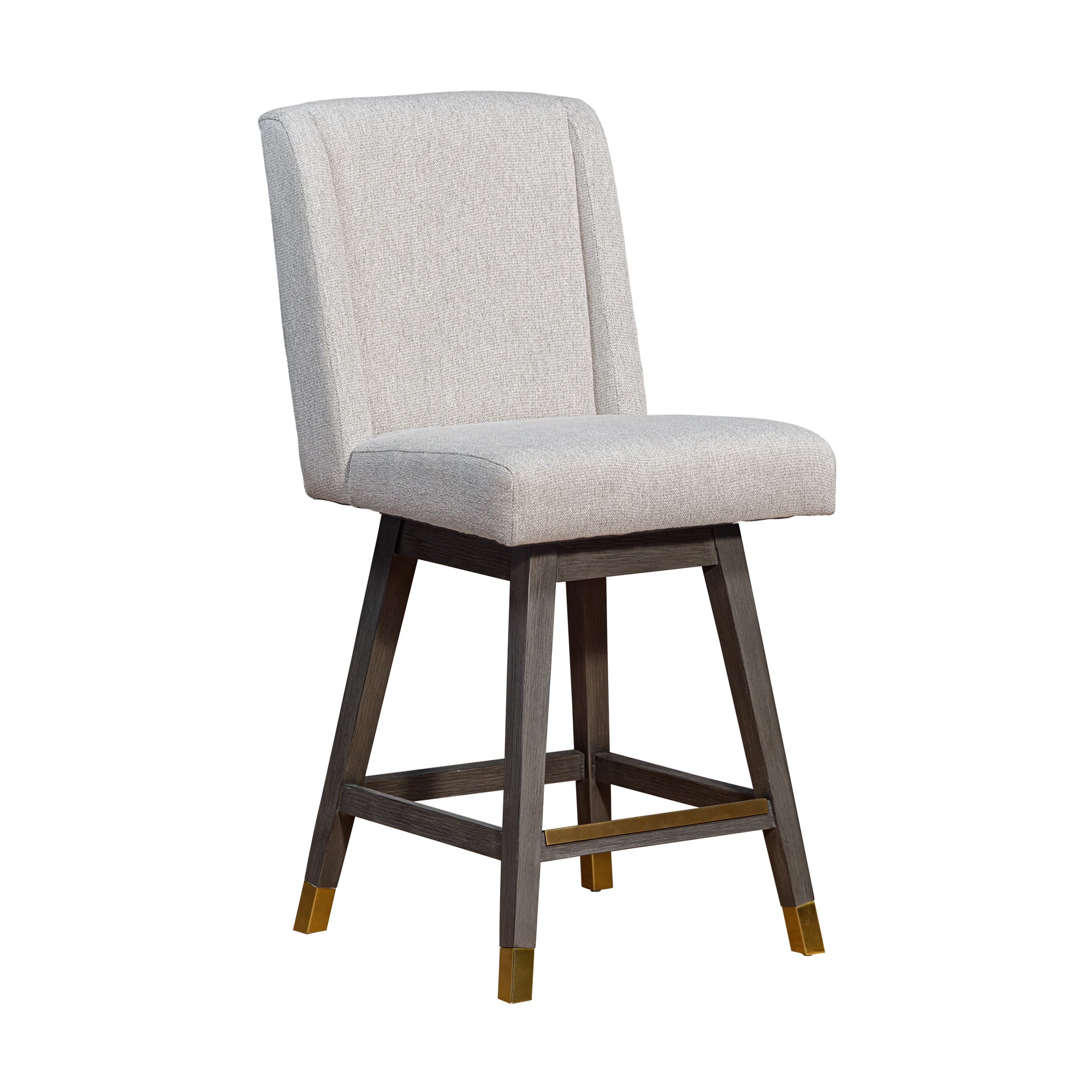 Stancoste Swivel Counter Stool in Grey Oak Wood Finish with Taupe Fabric By Armen Living - Image 2