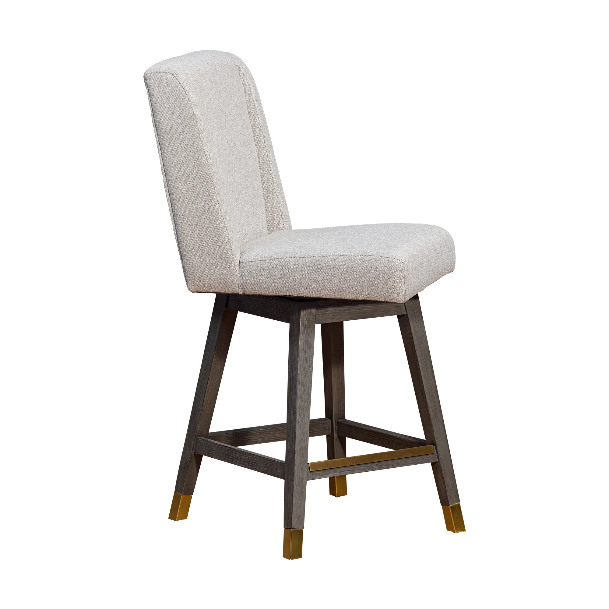Stancoste Swivel Counter Stool in Grey Oak Wood Finish with Taupe Fabric By Armen Living - Image 3