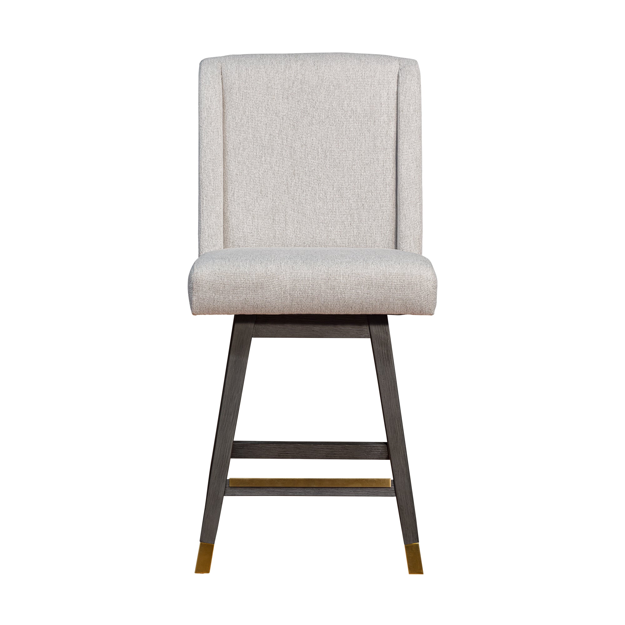 Stancoste Swivel Counter Stool in Grey Oak Wood Finish with Taupe Fabric By Armen Living - Image 4