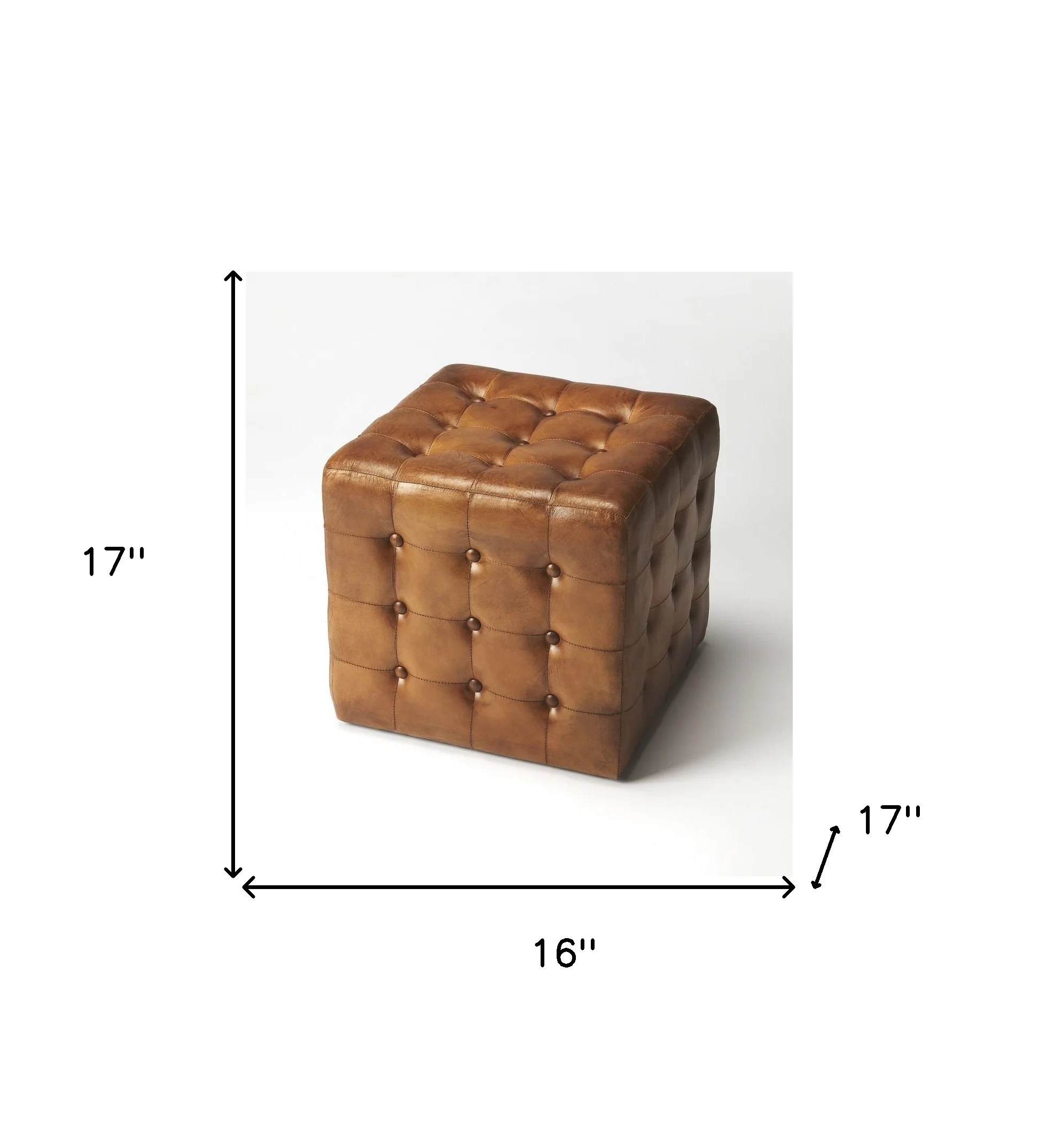 Stately Brown Leather Tufted Ottoman By Homeroots - Image 5