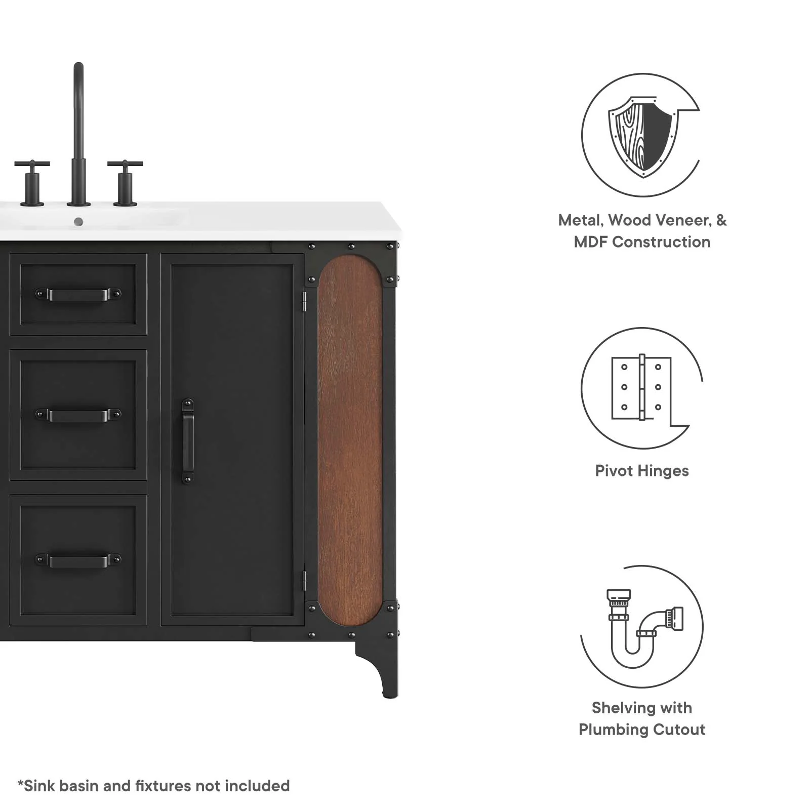 Steamforge 48" Bathroom Vanity Cabinet (Sink Basin Not Included) By Modway - EEI-6130 - Image 8