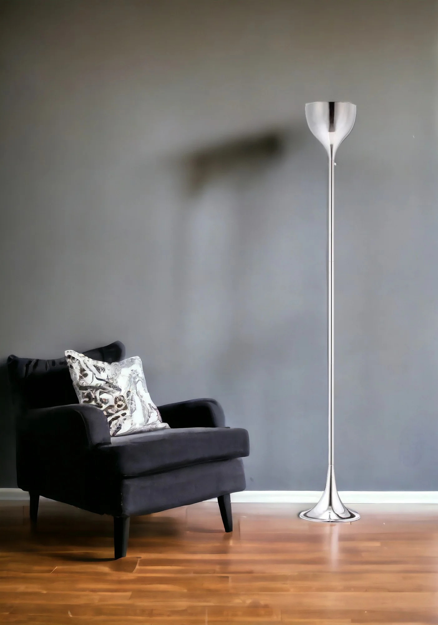 Steel Floor Lamp With Silver Steel Bell Shade By Homeroots - Image 2