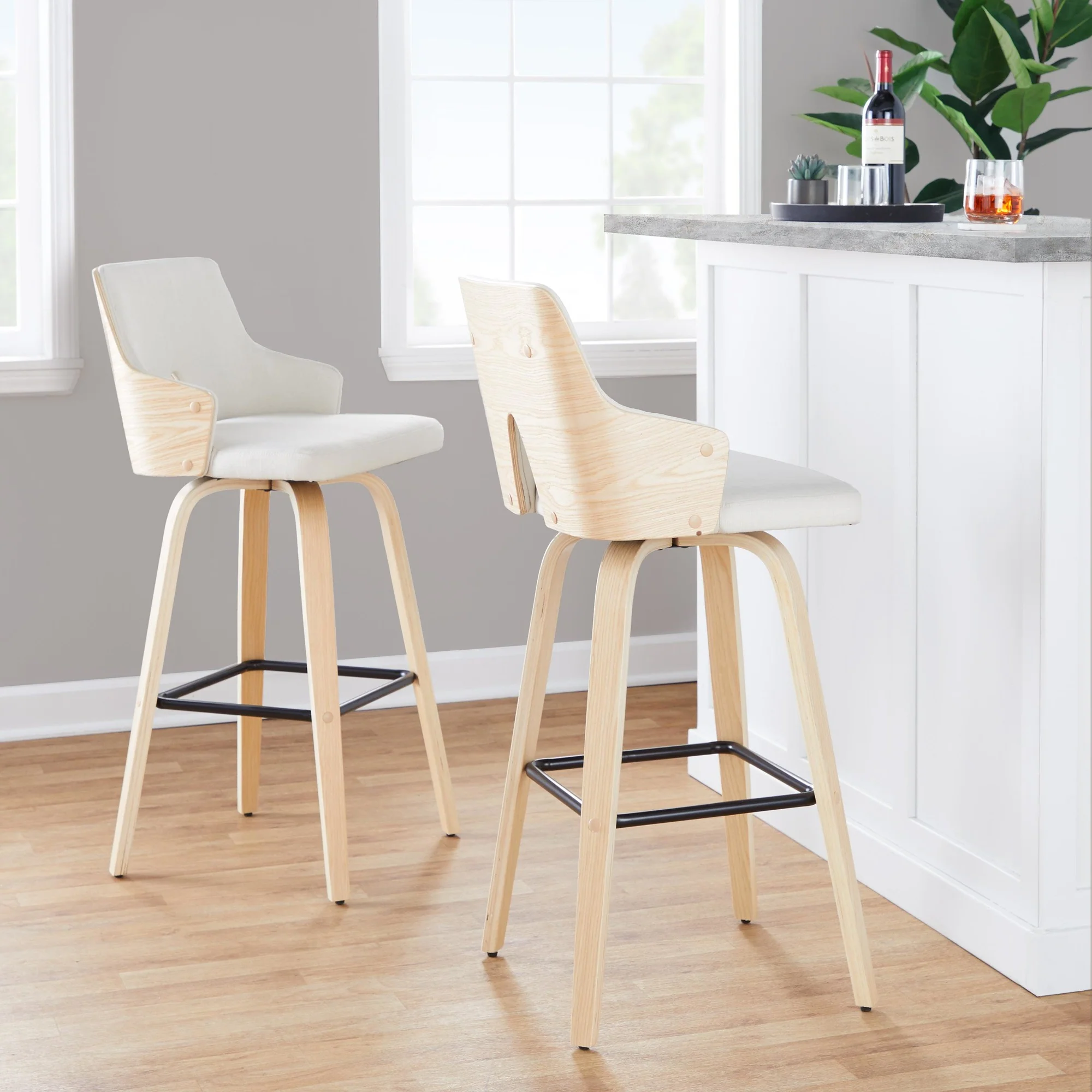 Stella 30" Fixed-Height Barstool - Set of 2 Cream By LumiSource - Image 2