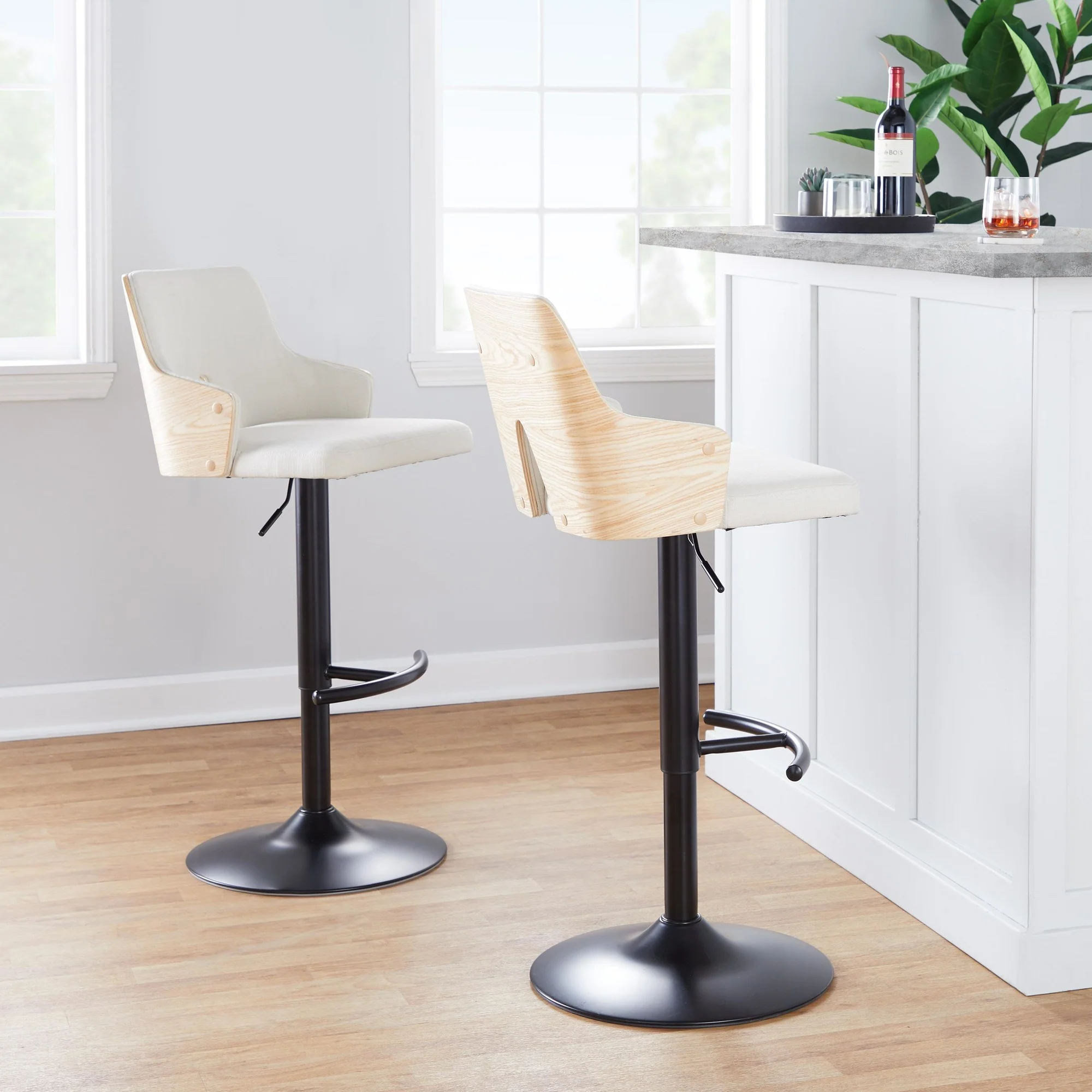 Stella Adjustable Barstool - Set of 2 Cream By LumiSource - Image 2