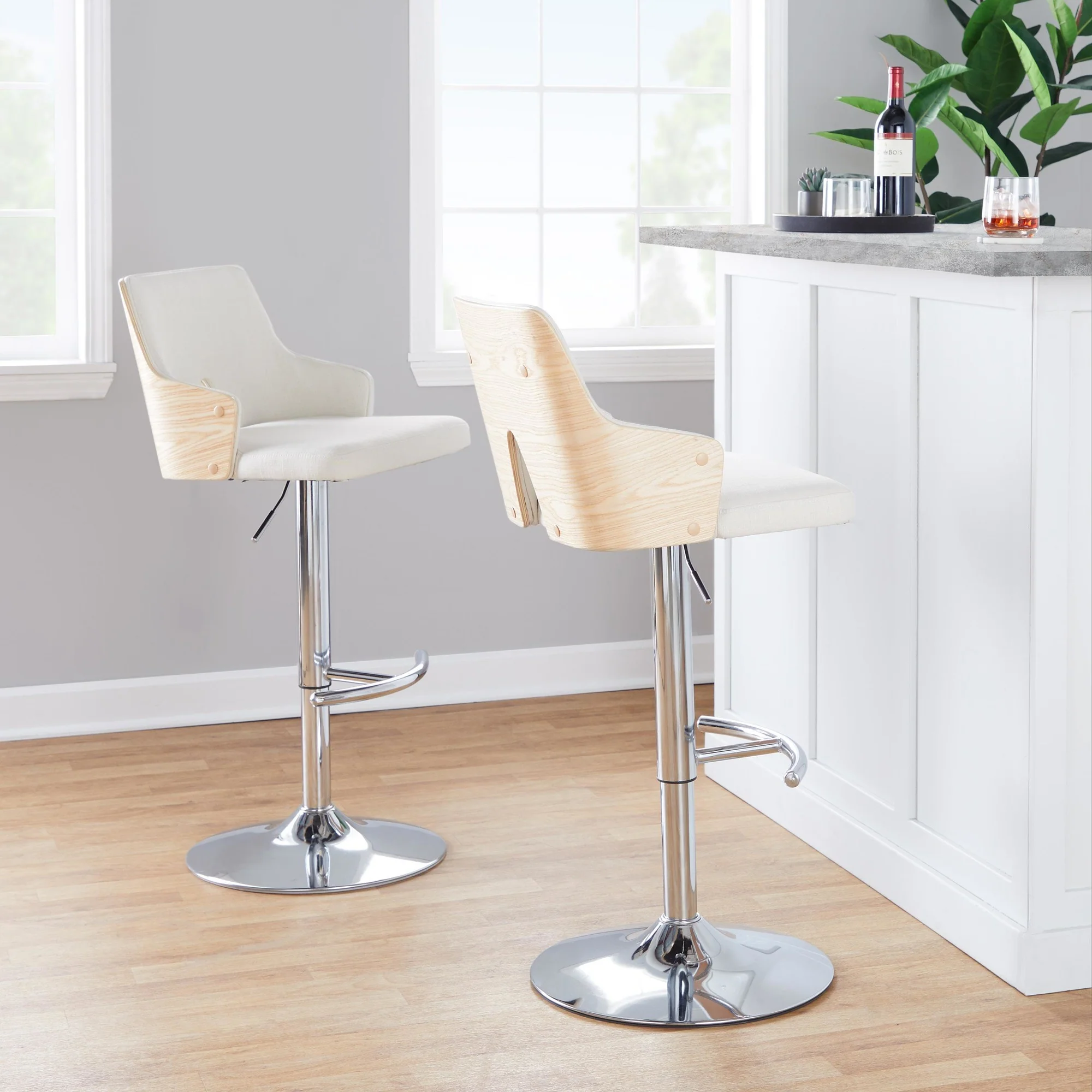 Stella Adjustable Barstool - Set of 2 Cream By LumiSource - Image 2