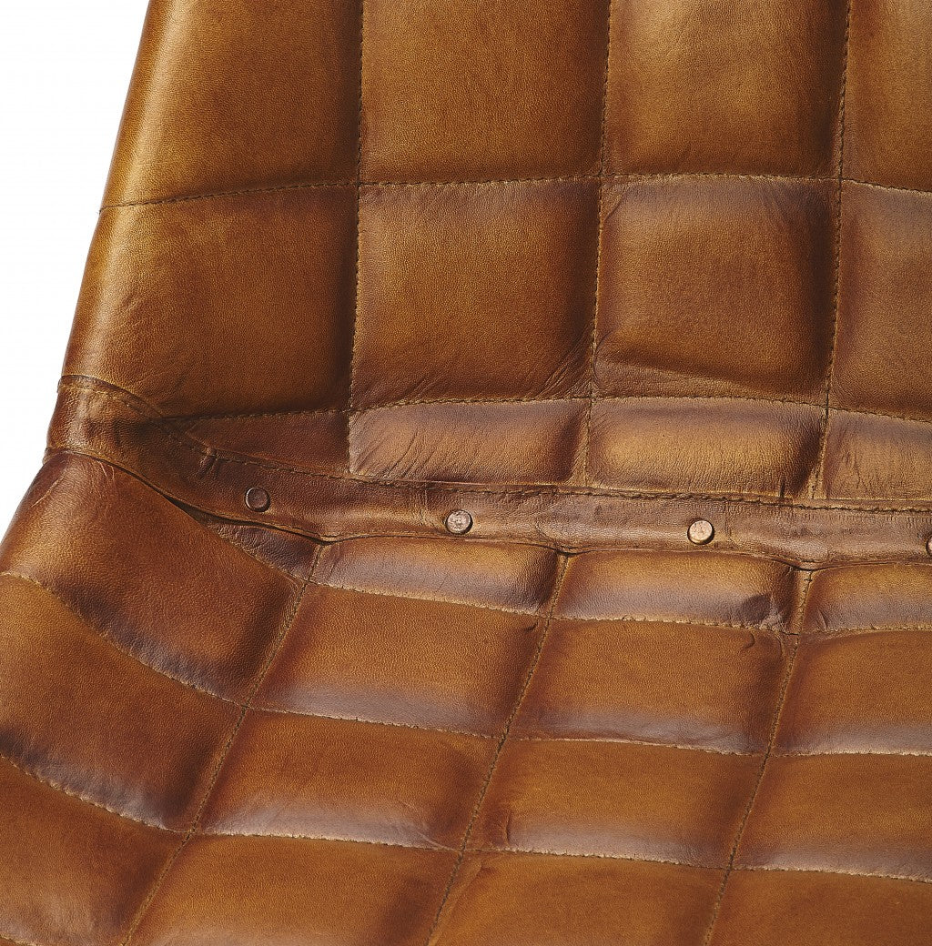 Stitched Squares Brown Leather Dining Chair By Homeroots - Image 2