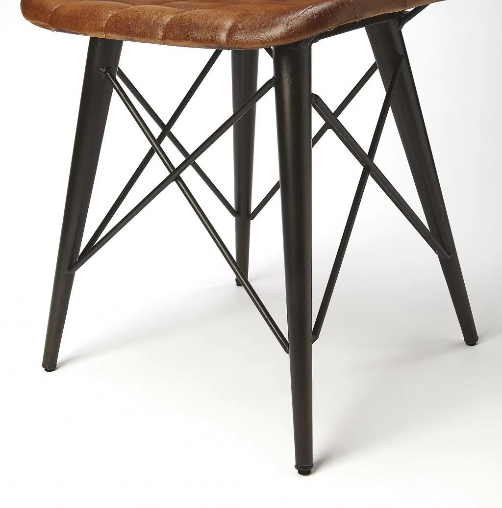 Stitched Squares Brown Leather Dining Chair By Homeroots - Image 3