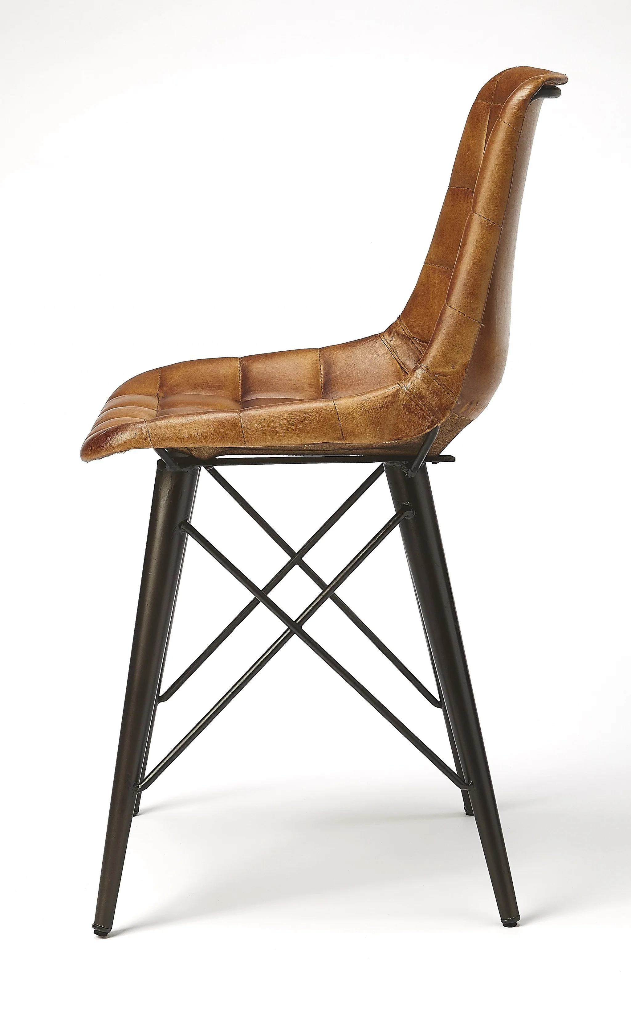 Stitched Squares Brown Leather Dining Chair By Homeroots - Image 4
