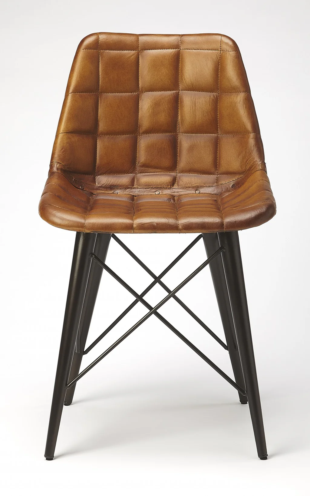 Stitched Squares Brown Leather Dining Chair By Homeroots - Image 5