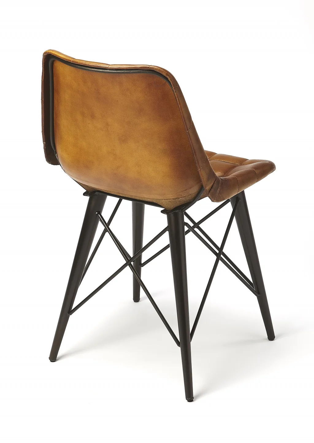 Stitched Squares Brown Leather Dining Chair By Homeroots - Image 6