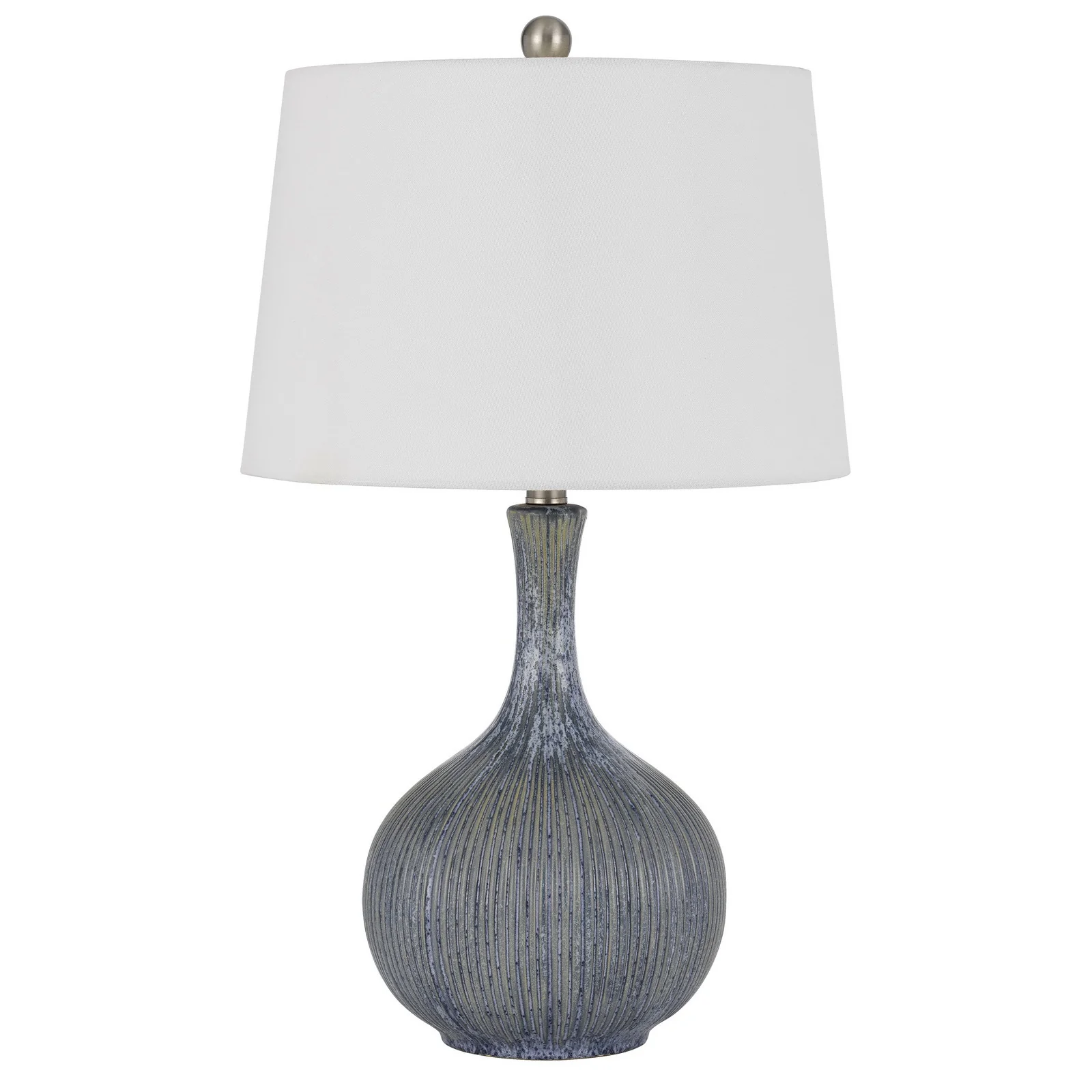 Stone Ceramic Round Table Lamp With White Empire Shade By Homeroots - Image 3