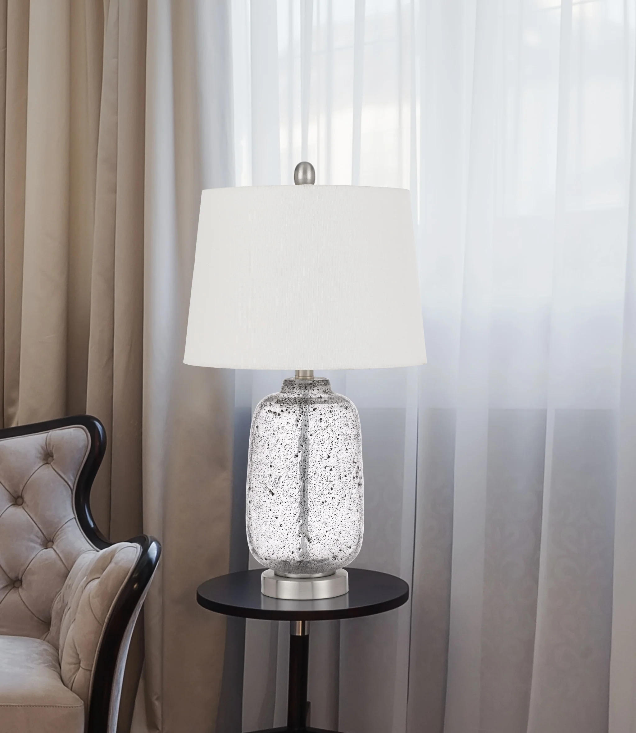 Stone Ceramic Round Table Lamp With White Empire Shade By Homeroots - Image 5